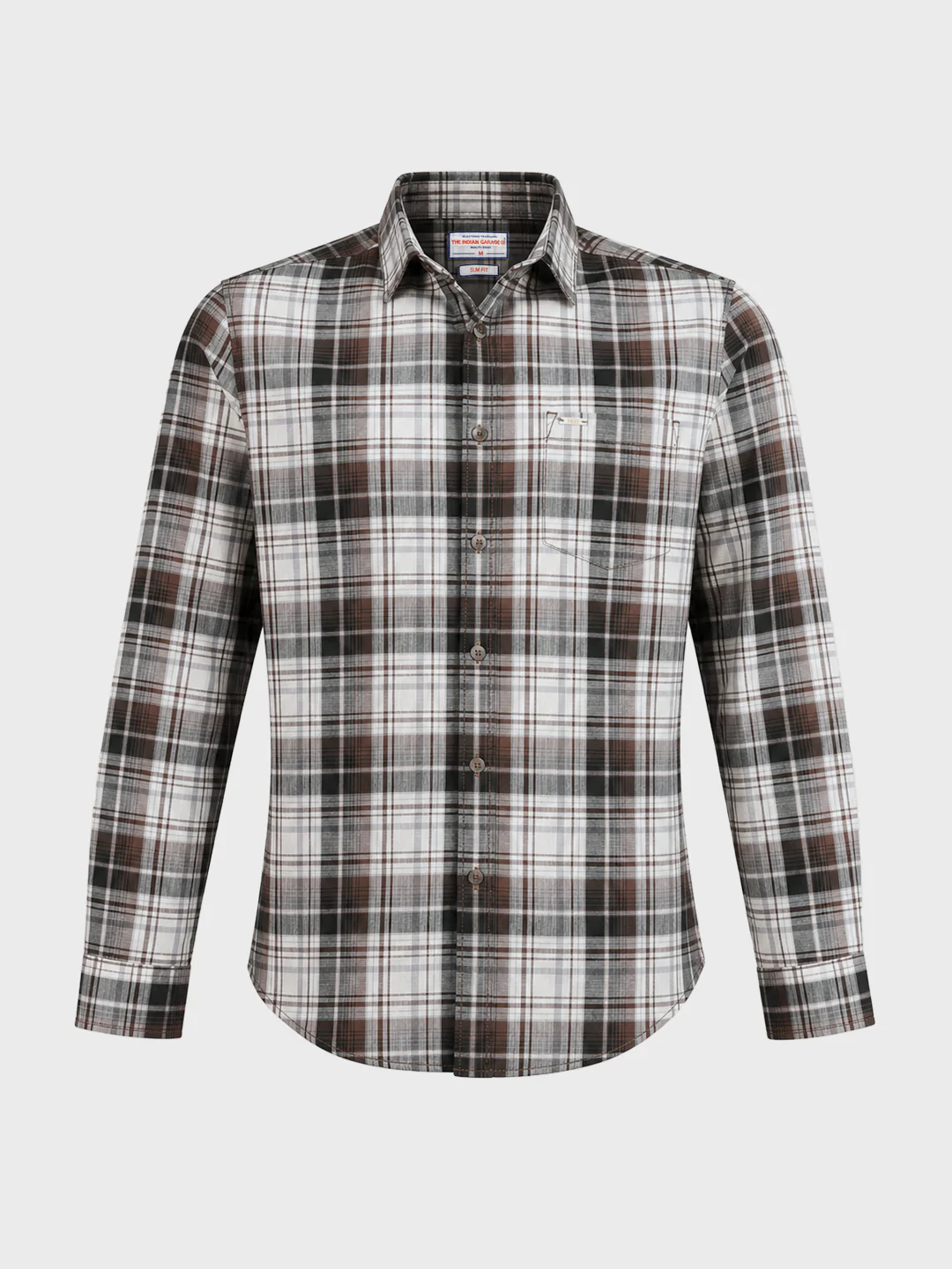 Men's Brown Slim Fit Checkered Casual Shirt - Image 6