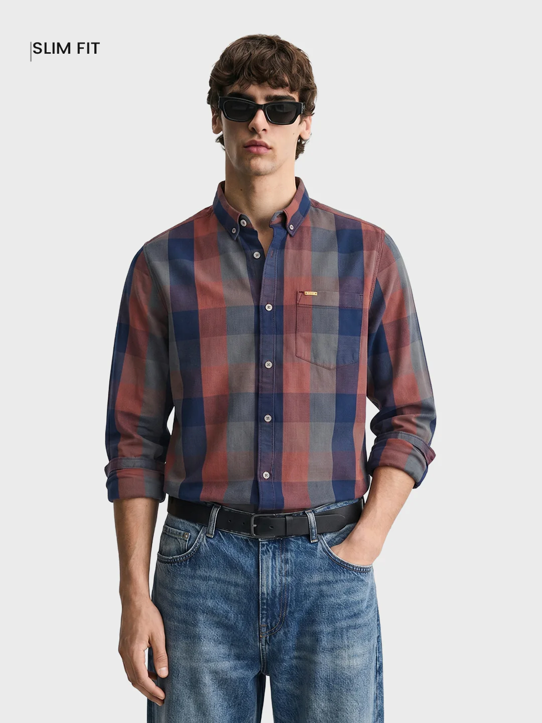 Men's Brown Slim Fit Checkered Casual Shirts - Image 2