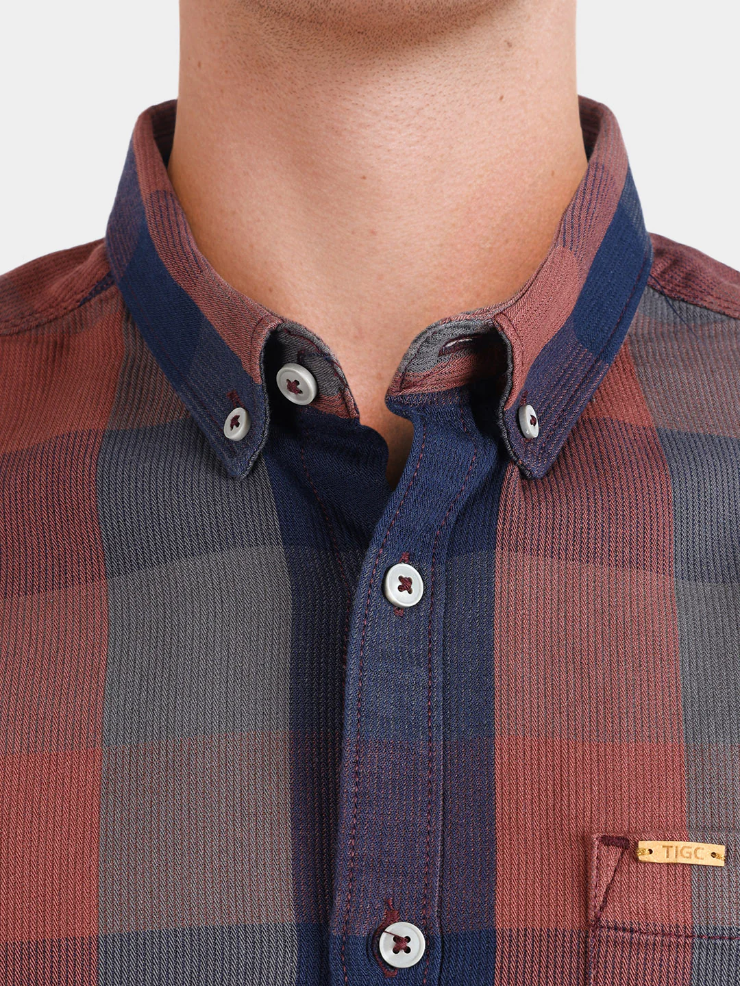 Men's Brown Slim Fit Checkered Casual Shirts - Image 3