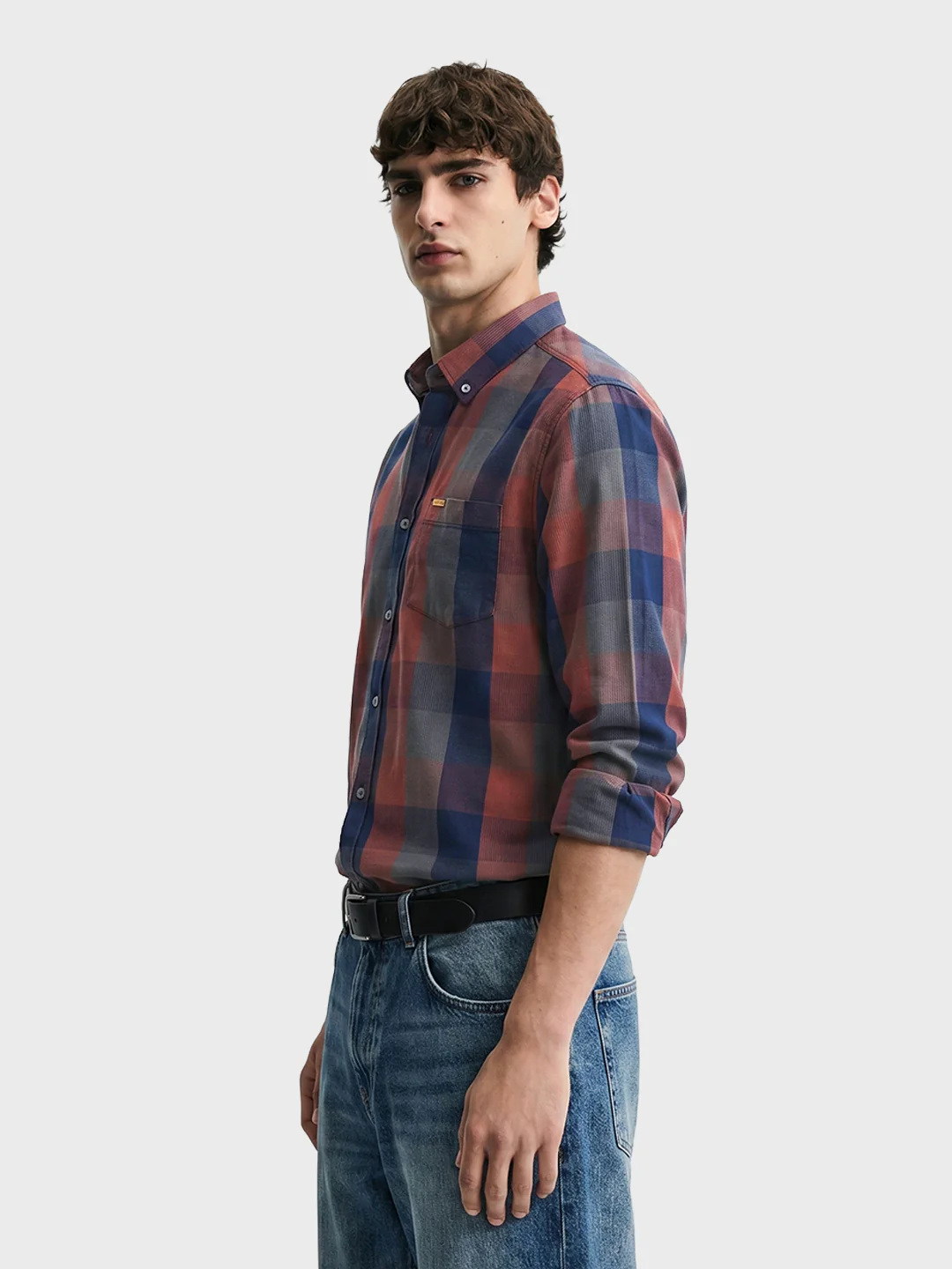 Men's Brown Slim Fit Checkered Casual Shirts - Image 4