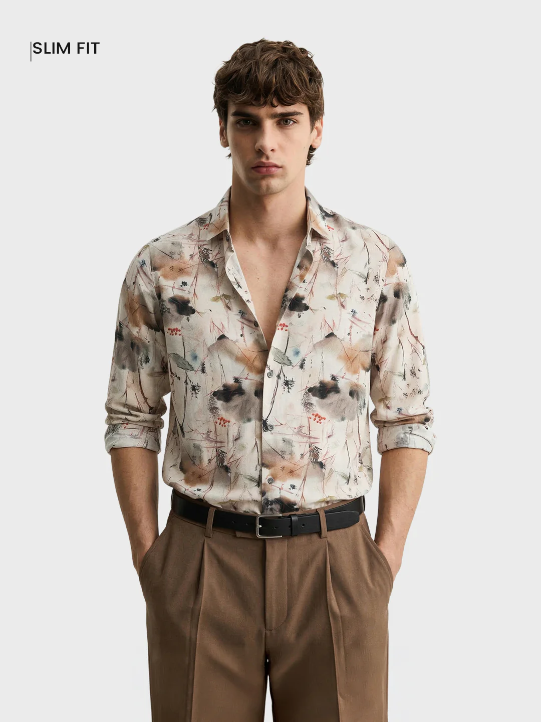 Men's Brown Slim Fit Party Wear Printed Shirt - Image 2