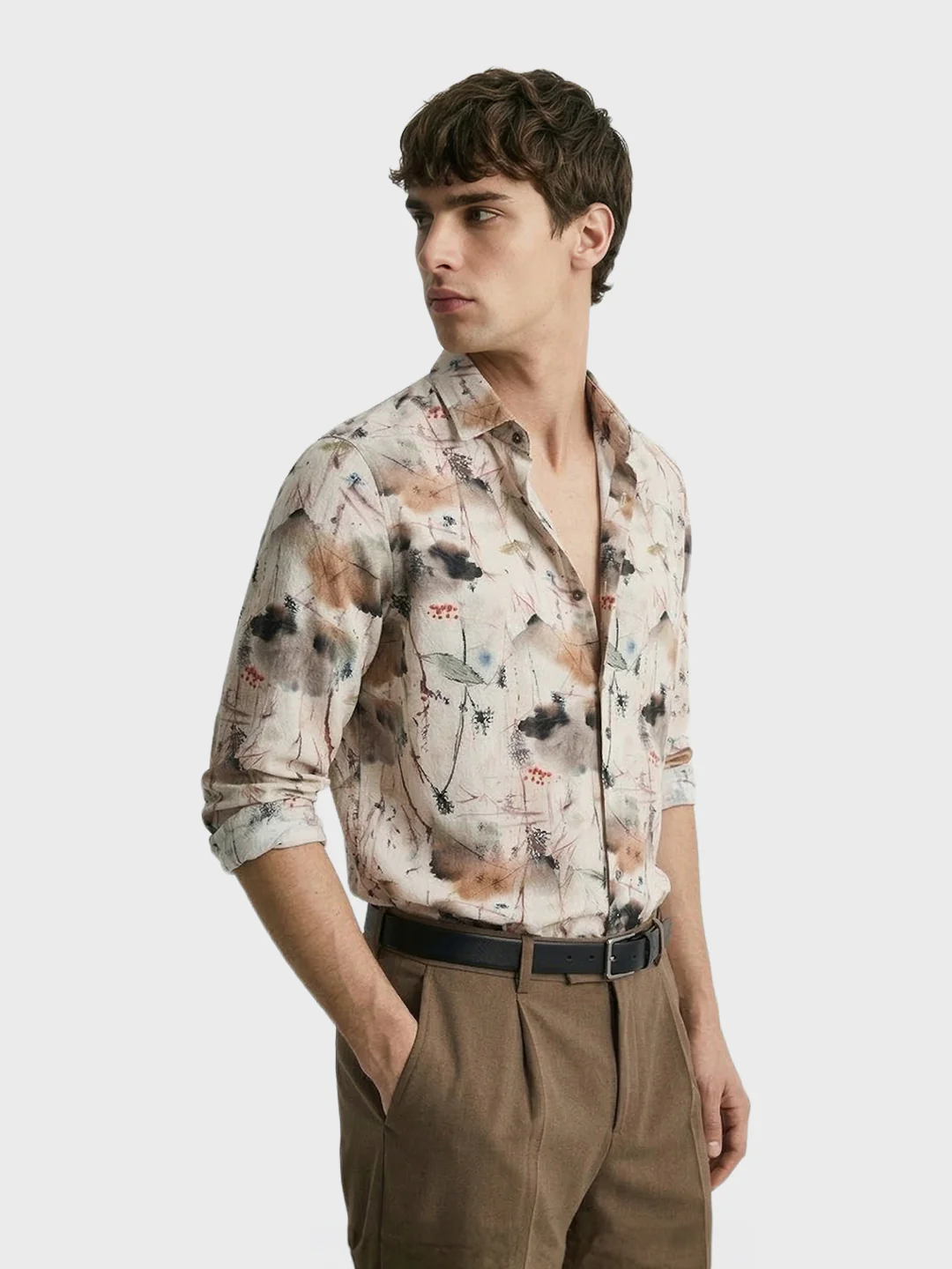 Men's Brown Slim Fit Party Wear Printed Shirt - Image 4