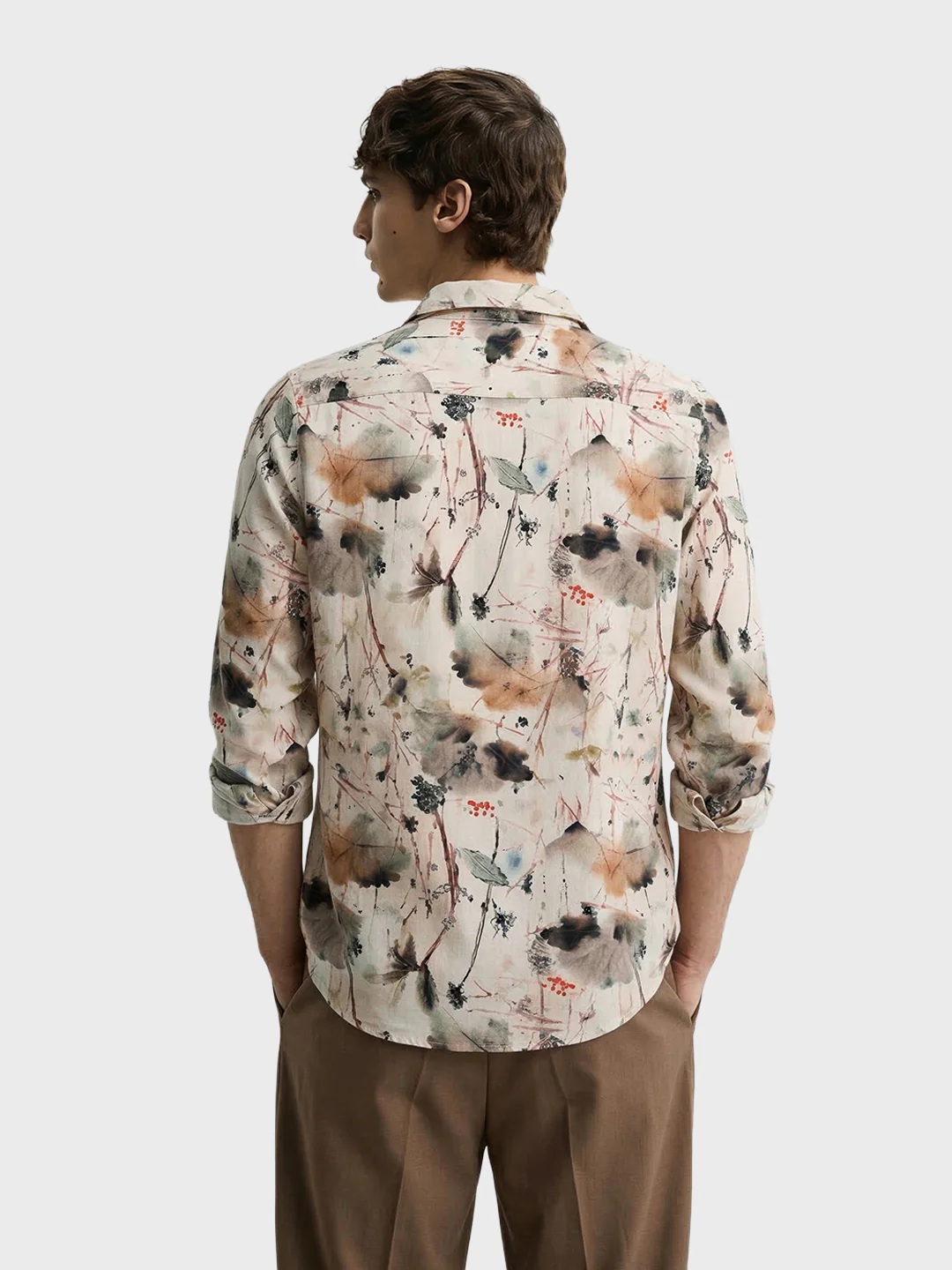 Men's Brown Slim Fit Party Wear Printed Shirt - Image 5