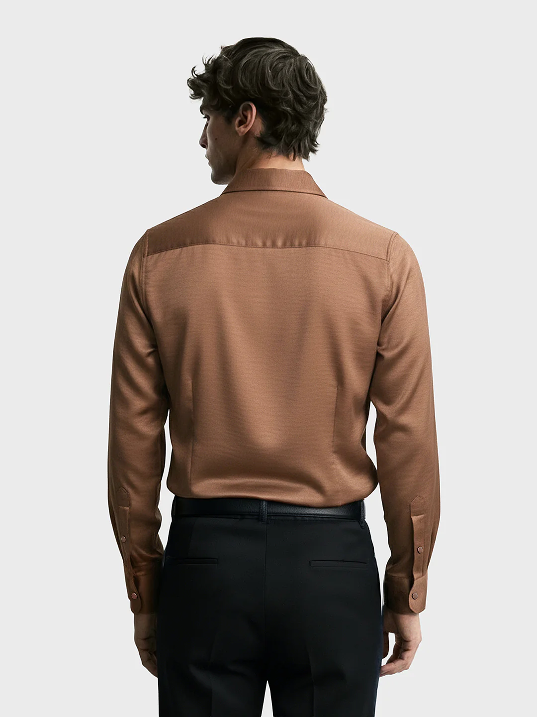 Men's Brown Slim Fit Party Wear Solid Shirt - Image 2