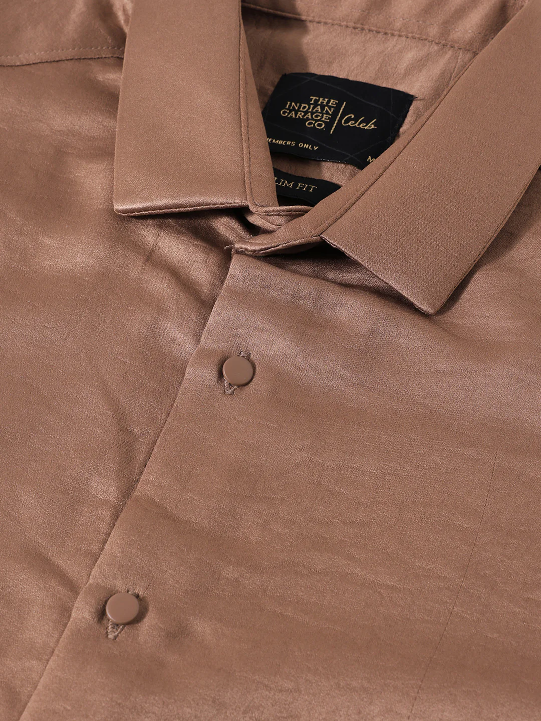 Men's Brown Slim Fit Party Wear Solid Shirt - Image 3
