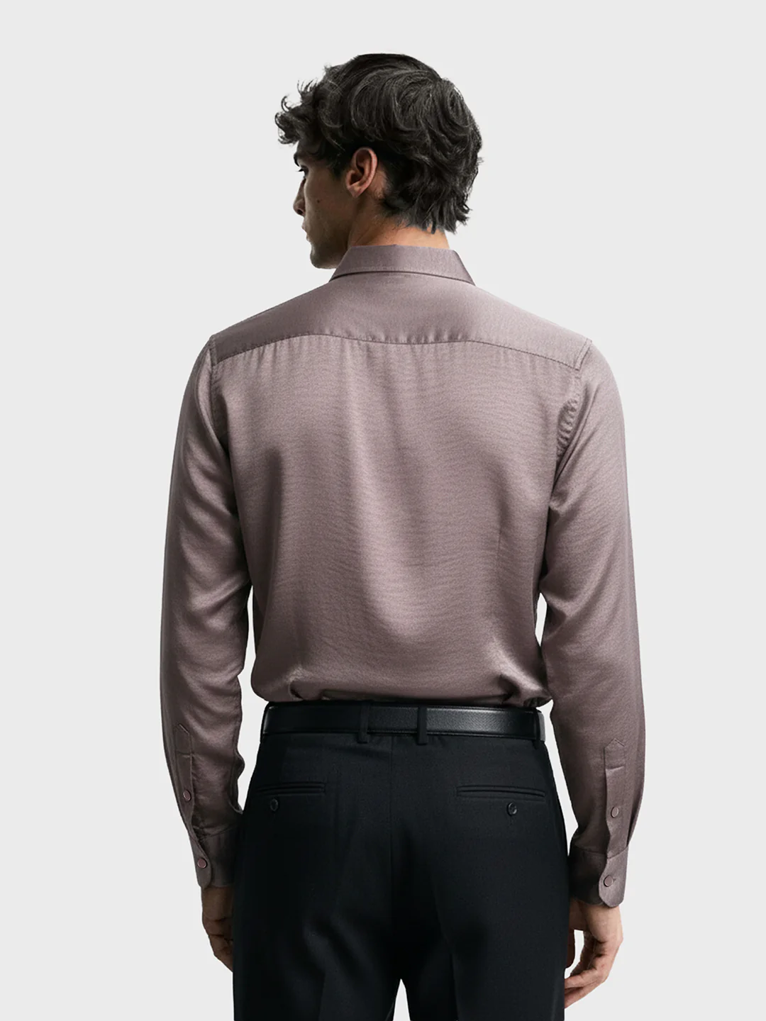 Men's Brown Slim Fit Party Wear Solid Shirt - Image 2