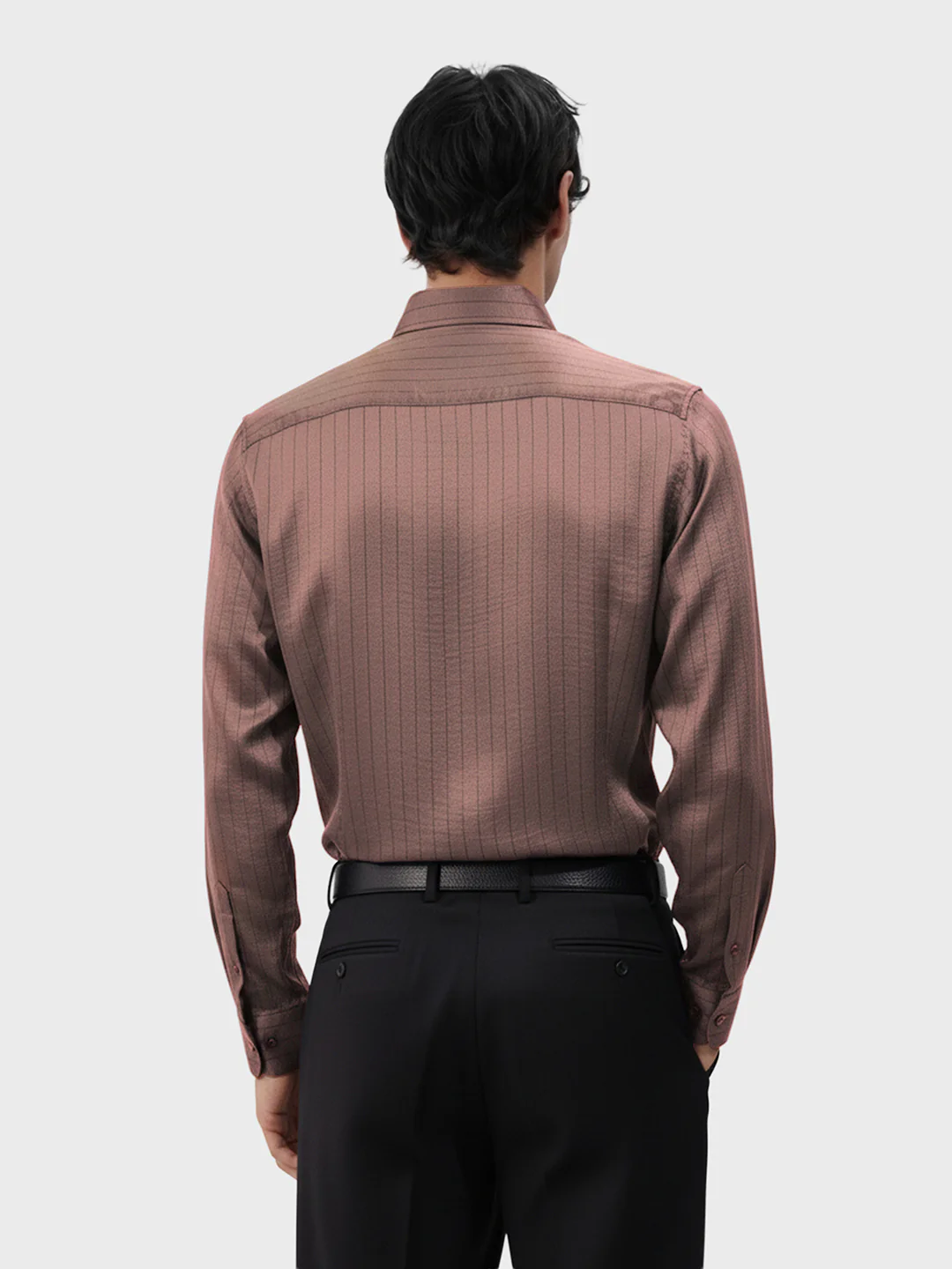 Men's Brown Slim Fit Party Wear Striped Shirt - Image 2