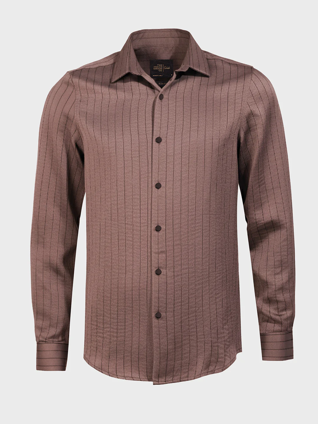 Men's Brown Slim Fit Party Wear Striped Shirt - Image 3