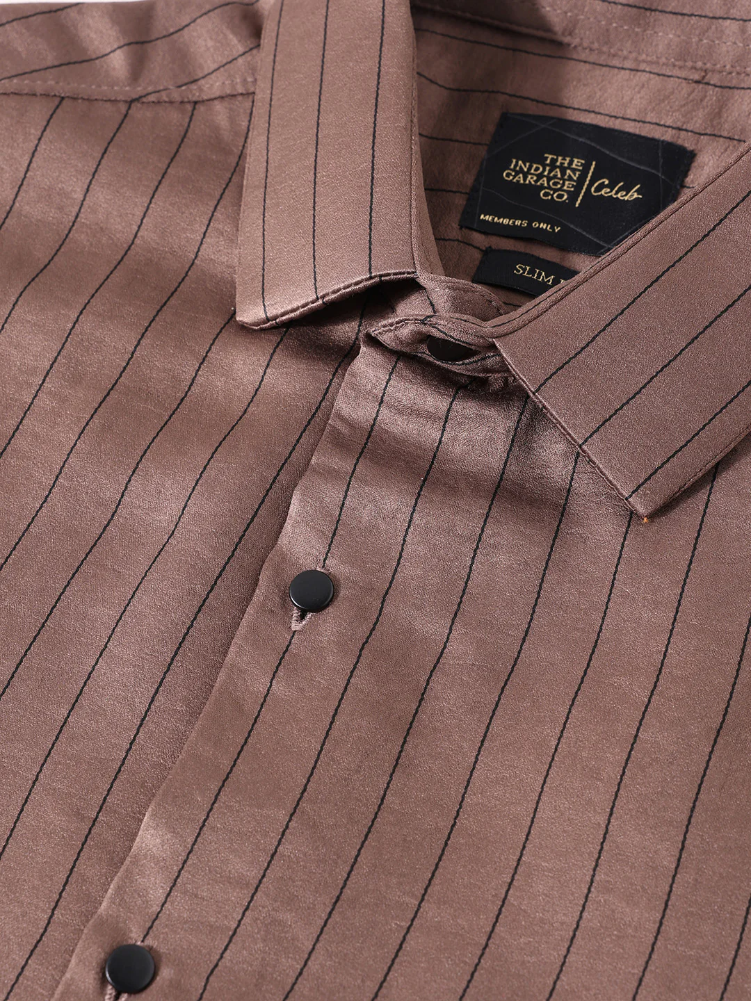 Men's Brown Slim Fit Party Wear Striped Shirt - Image 5