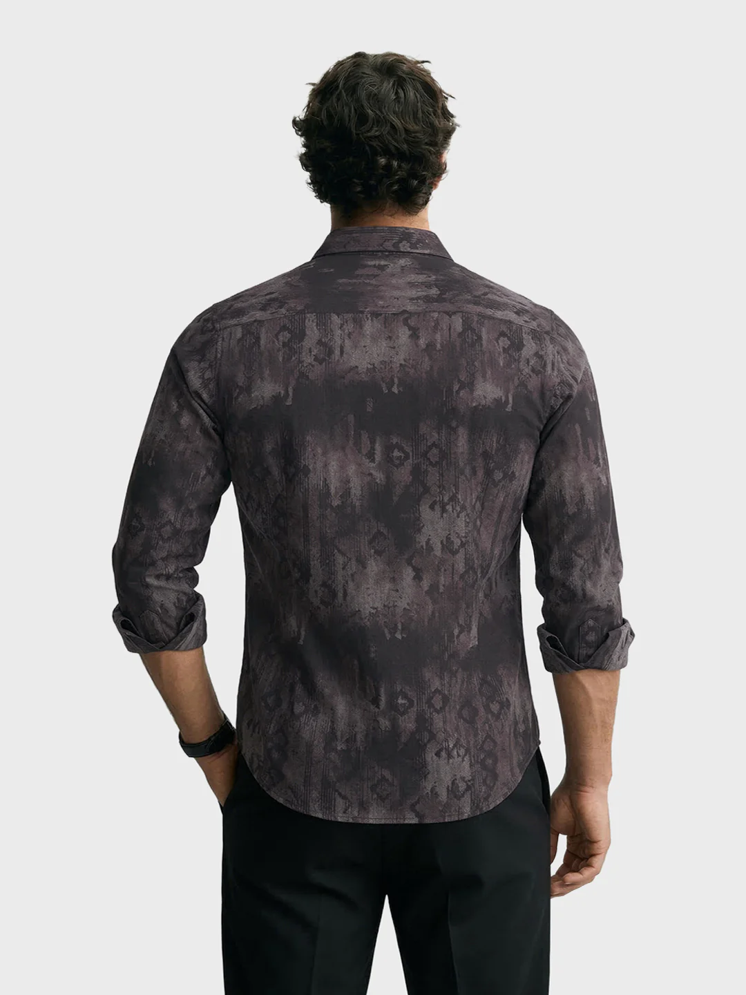 Men's Brown Slim Fit Printed Casual Shirt - Image 5