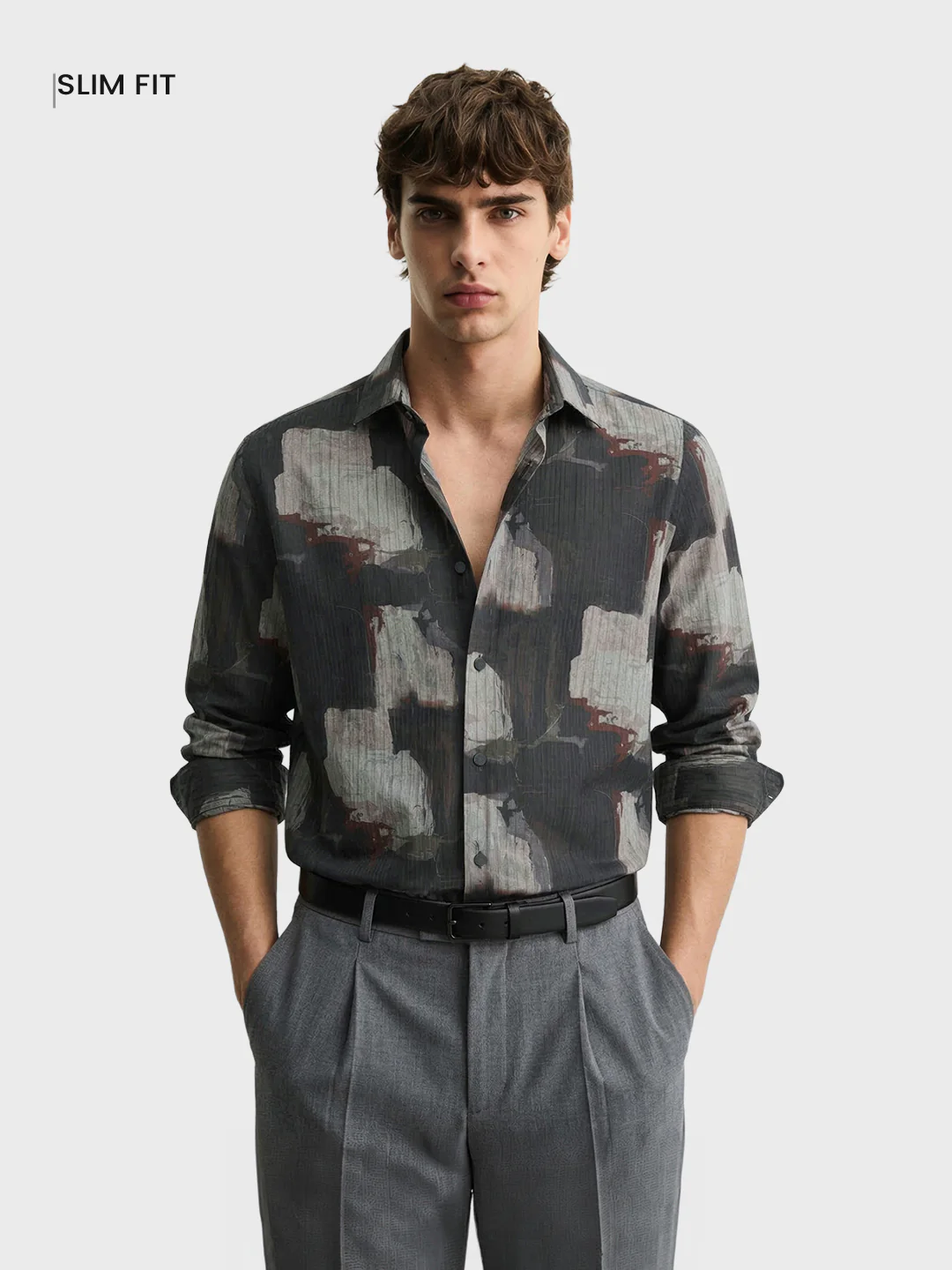 Men's Brown Slim Fit Printed Casual Shirt - Image 2