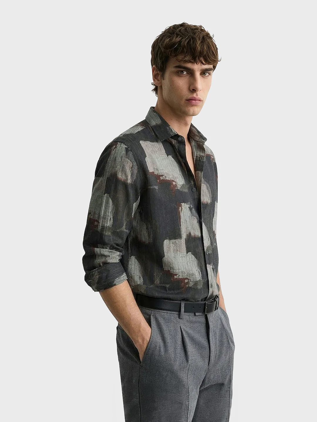 Men's Brown Slim Fit Printed Casual Shirt - Image 4