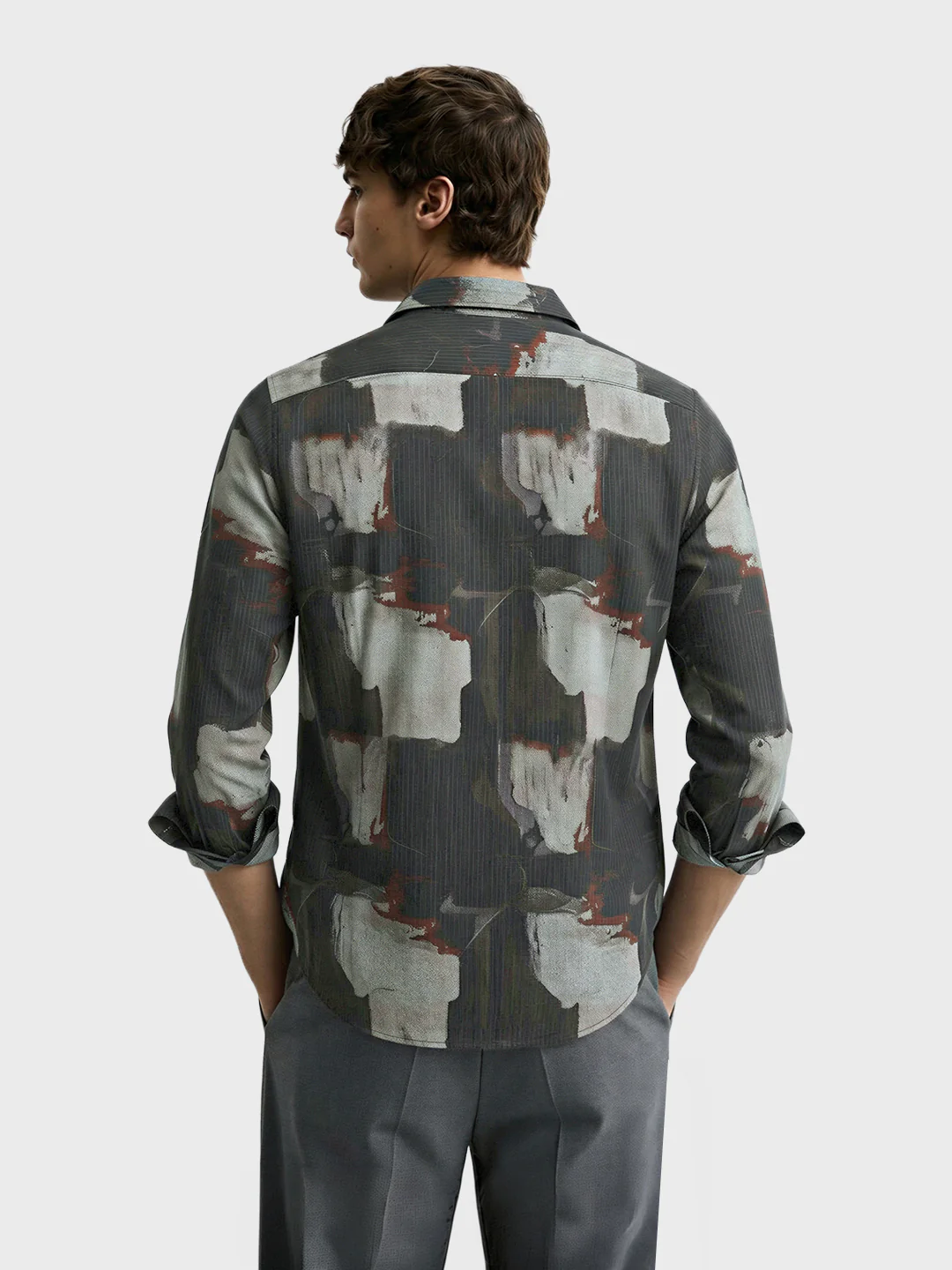 Men's Brown Slim Fit Printed Casual Shirt - Image 5