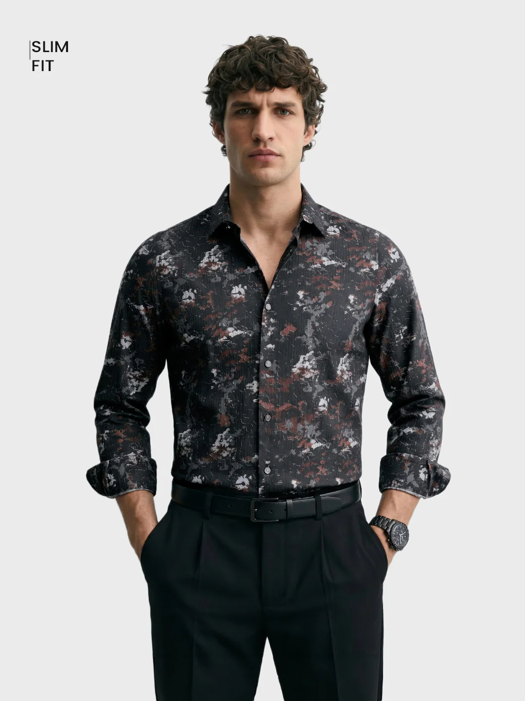 Men's Brown Slim Fit Printed Casual Shirt - Image 2