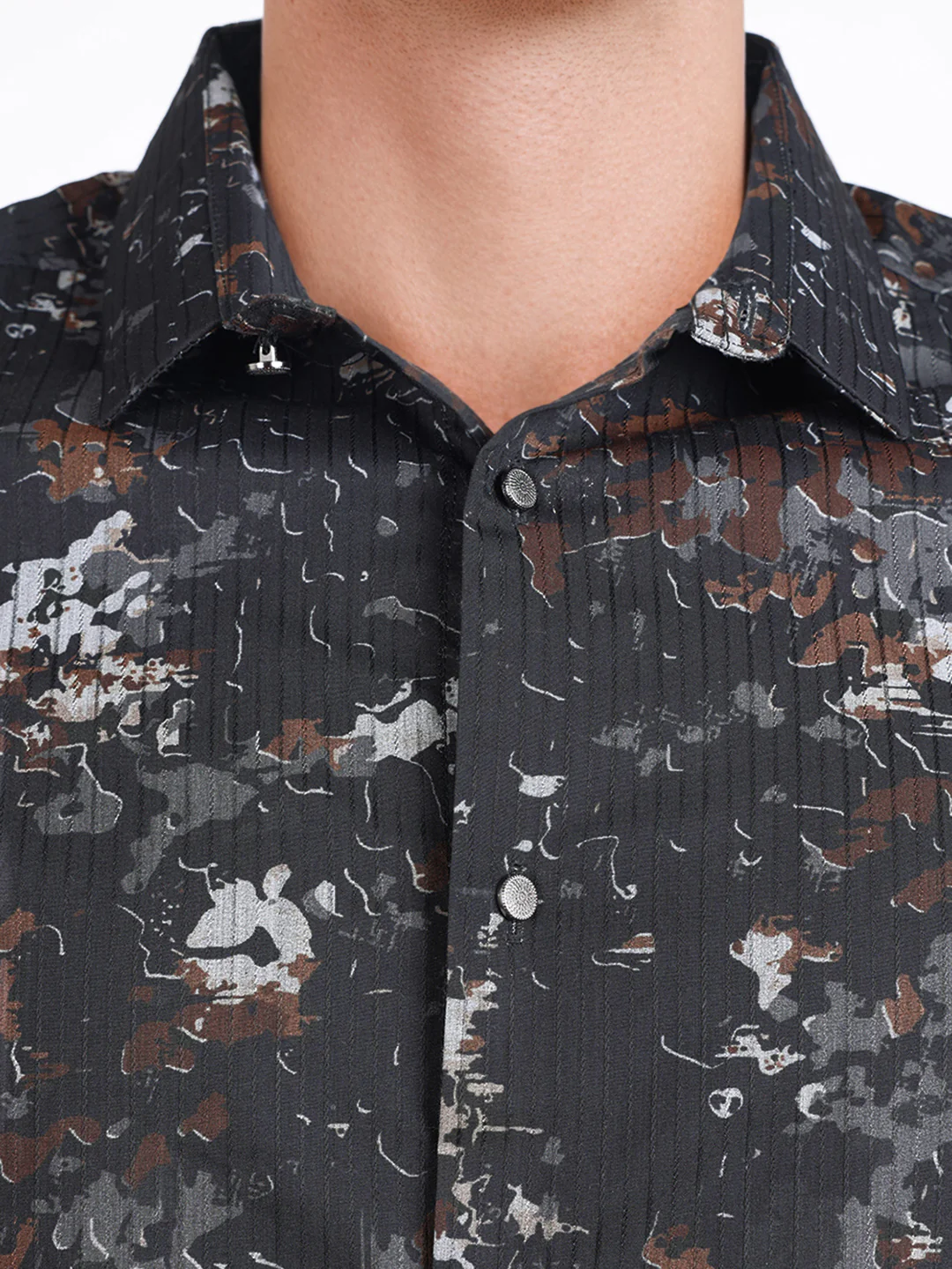Men's Brown Slim Fit Printed Casual Shirt - Image 3