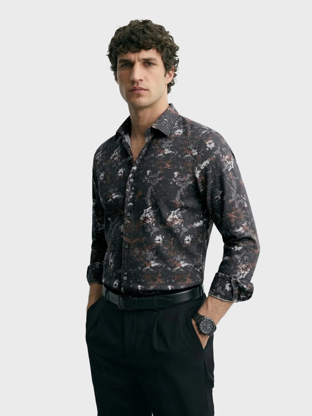 Men's Brown Slim Fit Printed Casual Shirt - Image 4