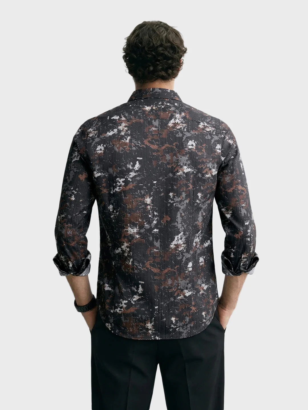 Men's Brown Slim Fit Printed Casual Shirt - Image 5