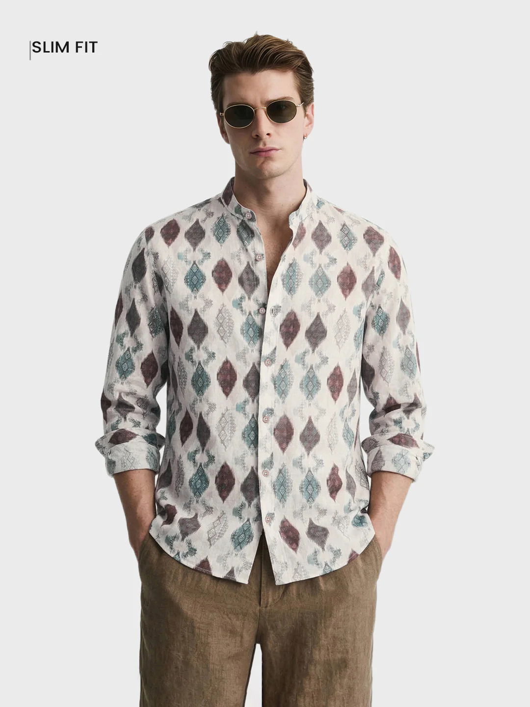 Men's Brown Slim Fit Printed Casual Shirt - Image 2