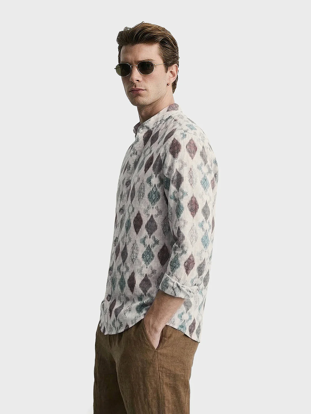 Men's Brown Slim Fit Printed Casual Shirt - Image 4
