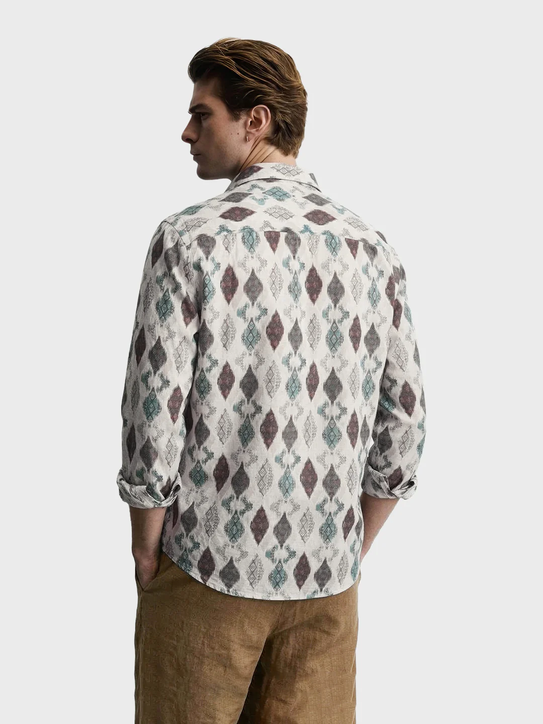 Men's Brown Slim Fit Printed Casual Shirt - Image 5