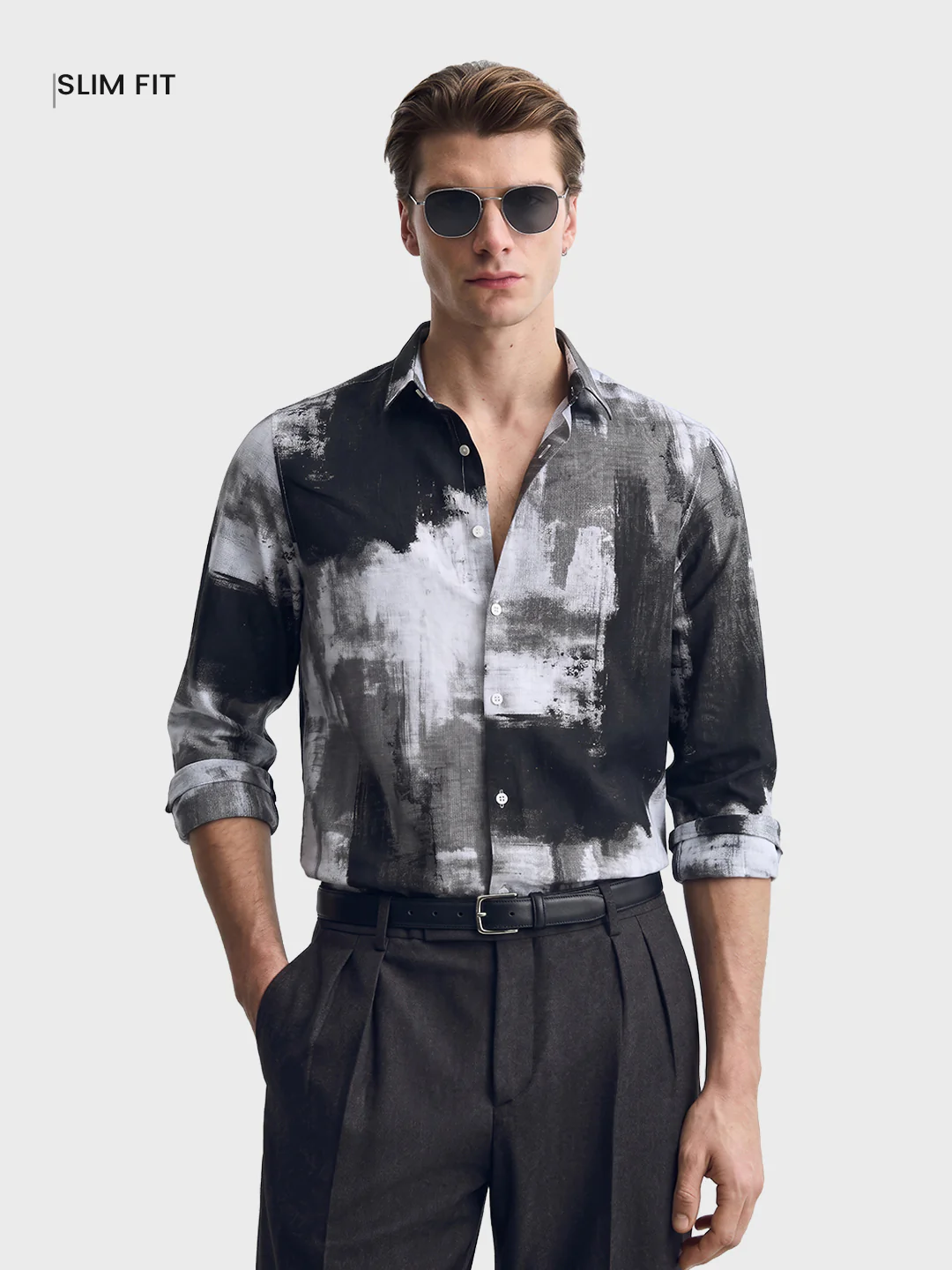 Men's Brown Slim Fit Printed Casual Shirt - Image 2