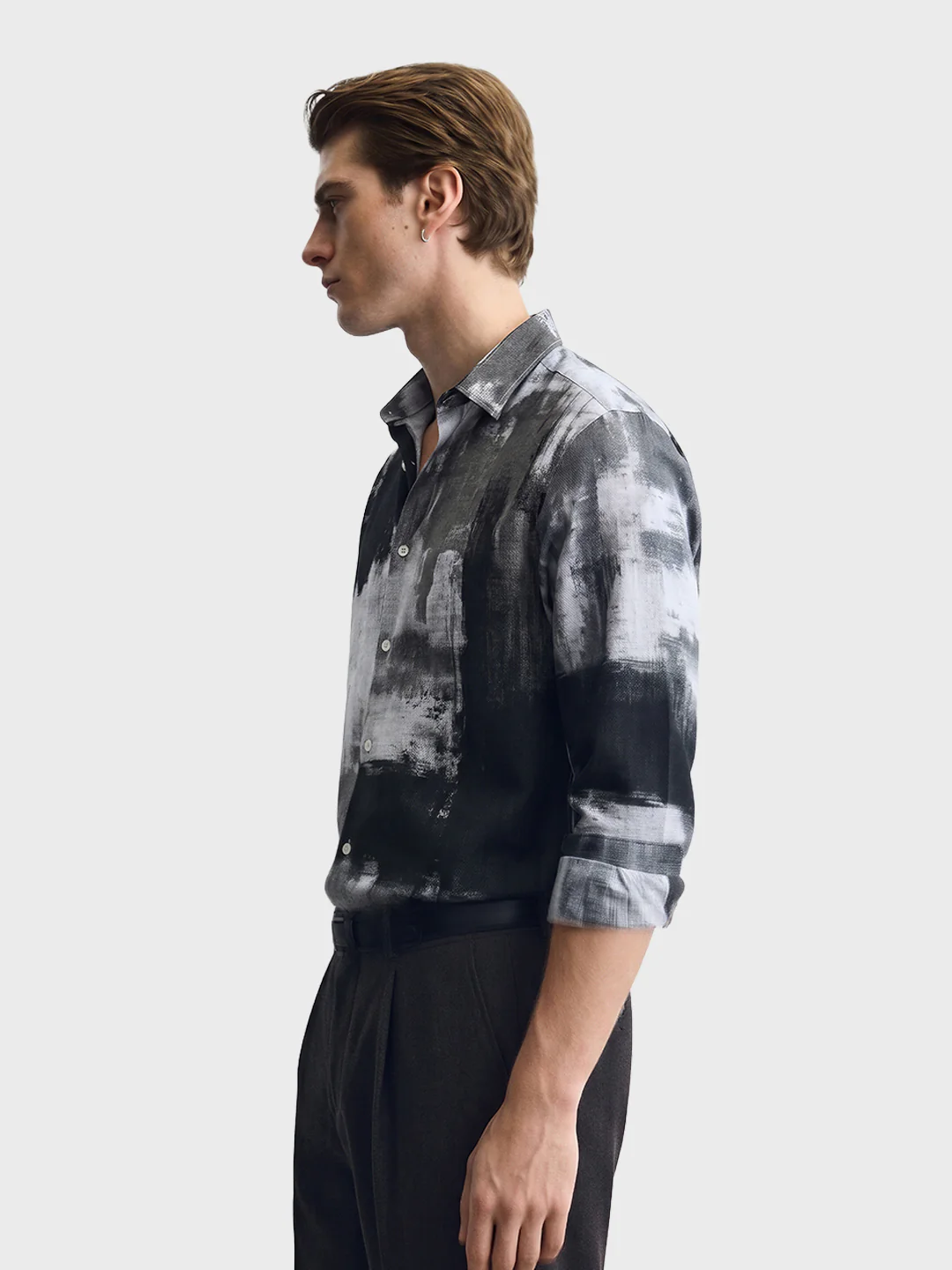 Men's Brown Slim Fit Printed Casual Shirt - Image 3