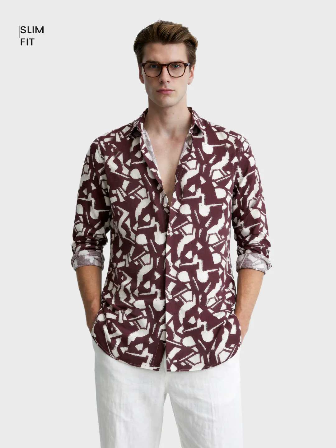 Men's Brown Slim Fit Printed Casual Shirts - Image 2