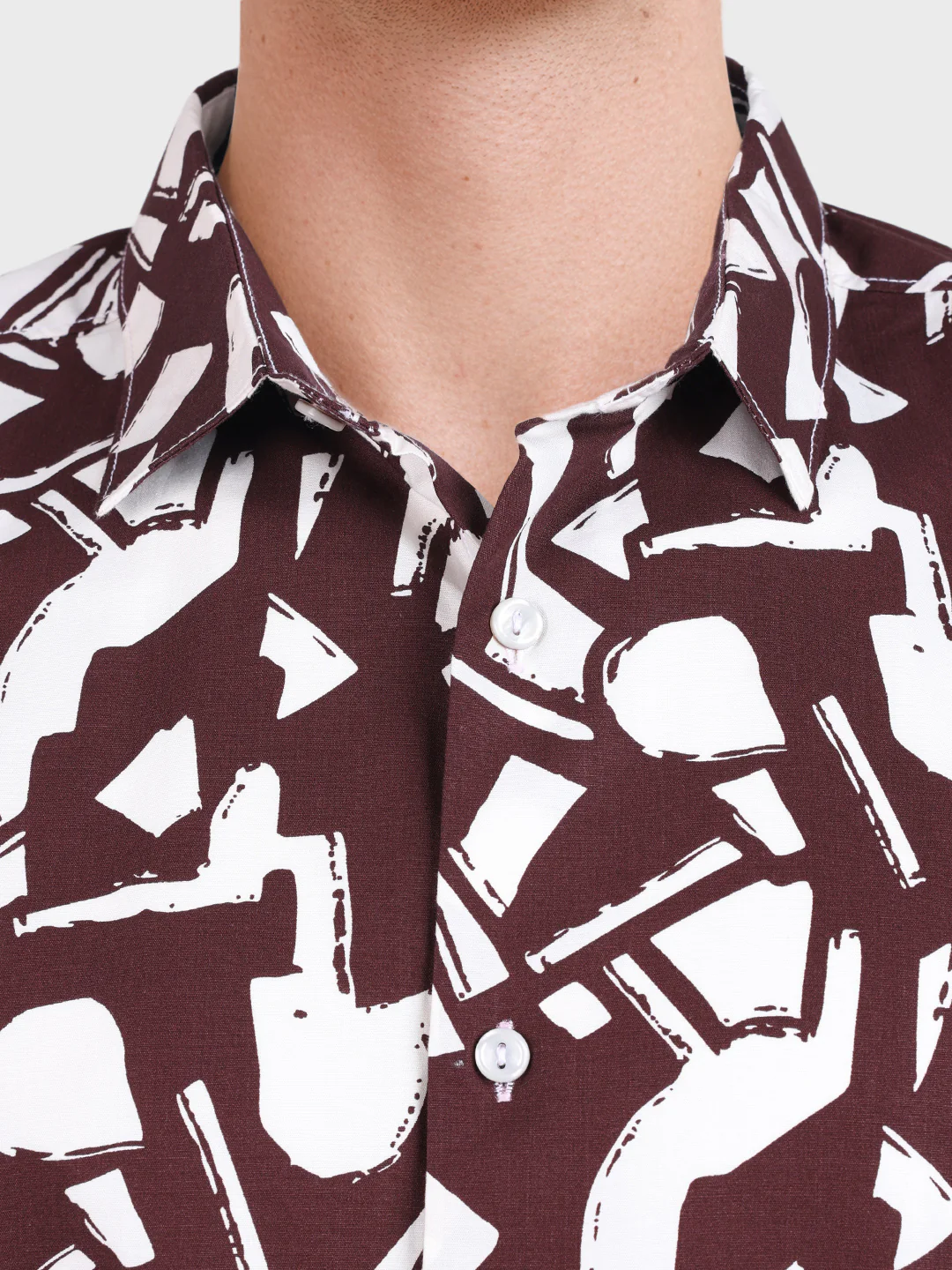 Men's Brown Slim Fit Printed Casual Shirts - Image 3