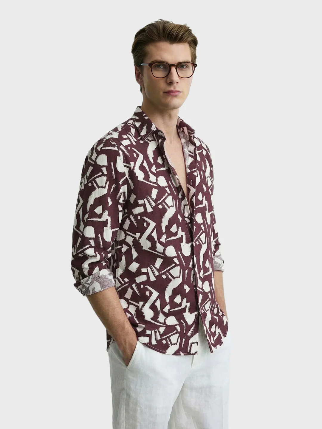 Men's Brown Slim Fit Printed Casual Shirts - Image 4