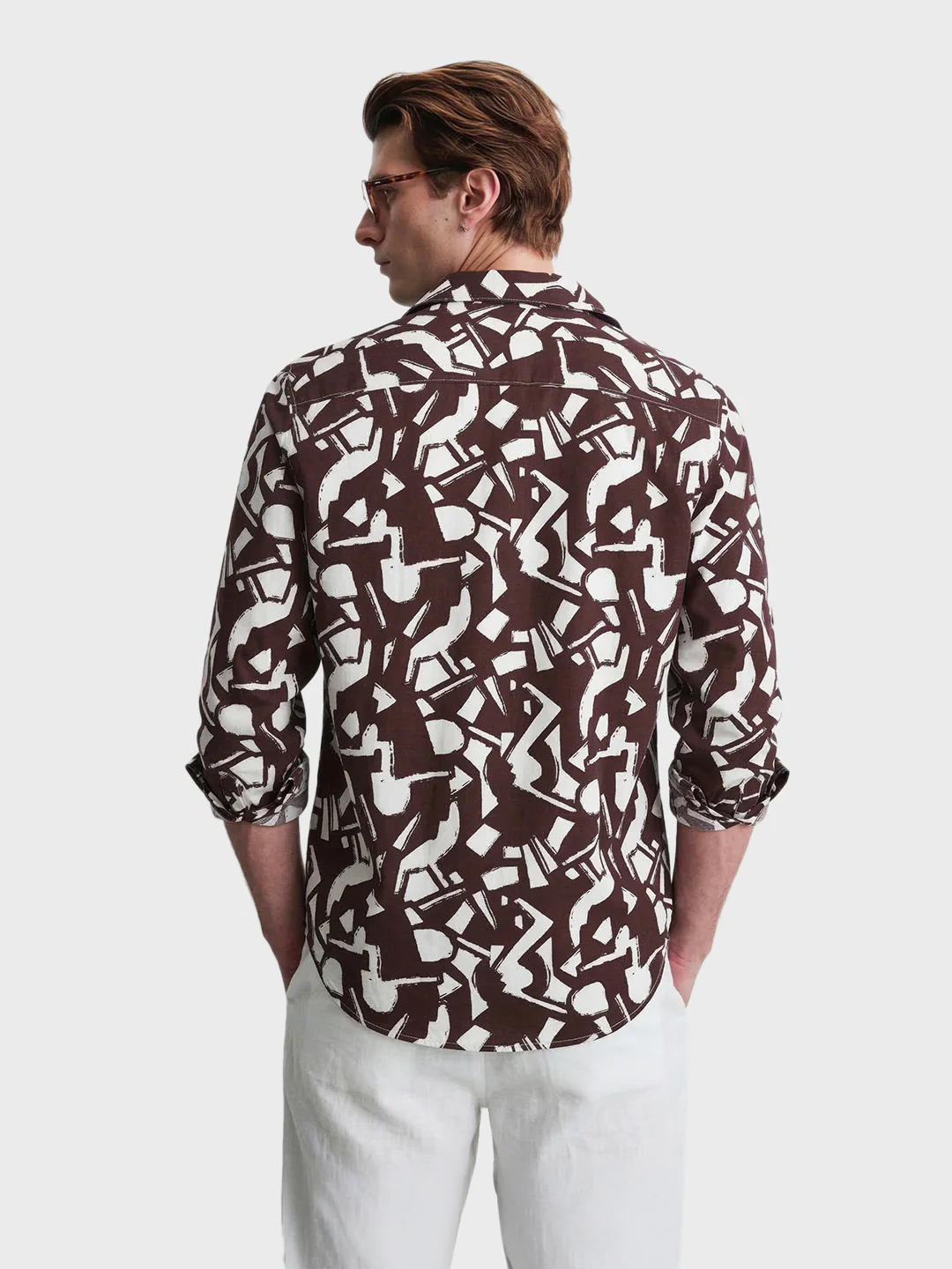 Men's Brown Slim Fit Printed Casual Shirts - Image 5