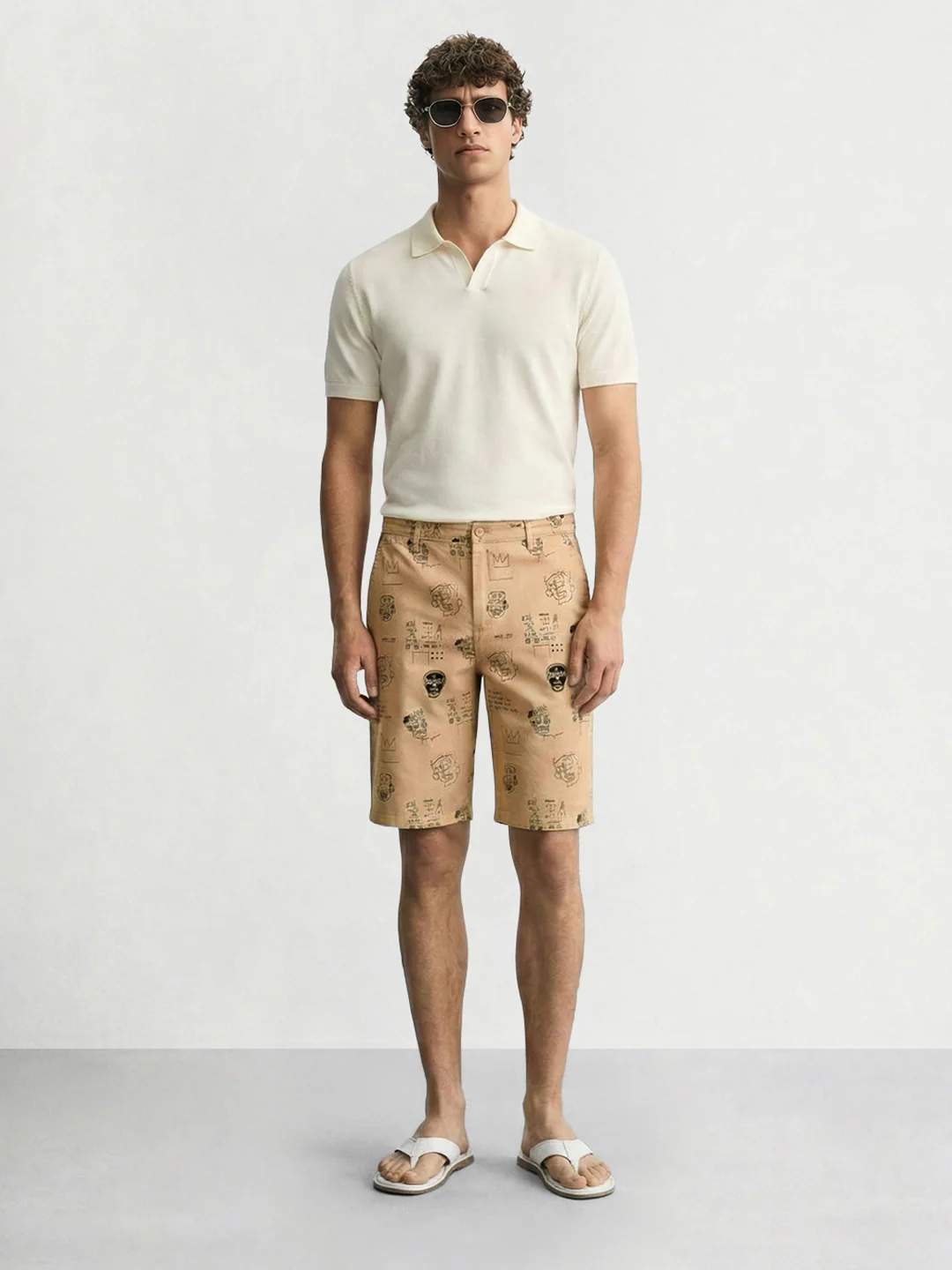 Men's Brown Slim Fit Printed Casual Shorts - Image 3