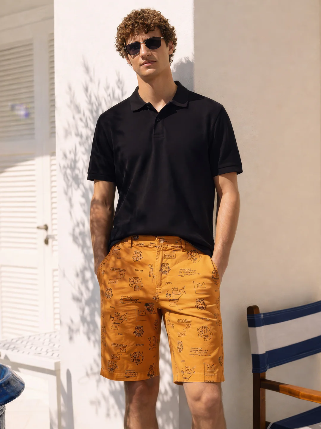 Men's Brown Slim Fit Printed Casual Shorts - Image 4