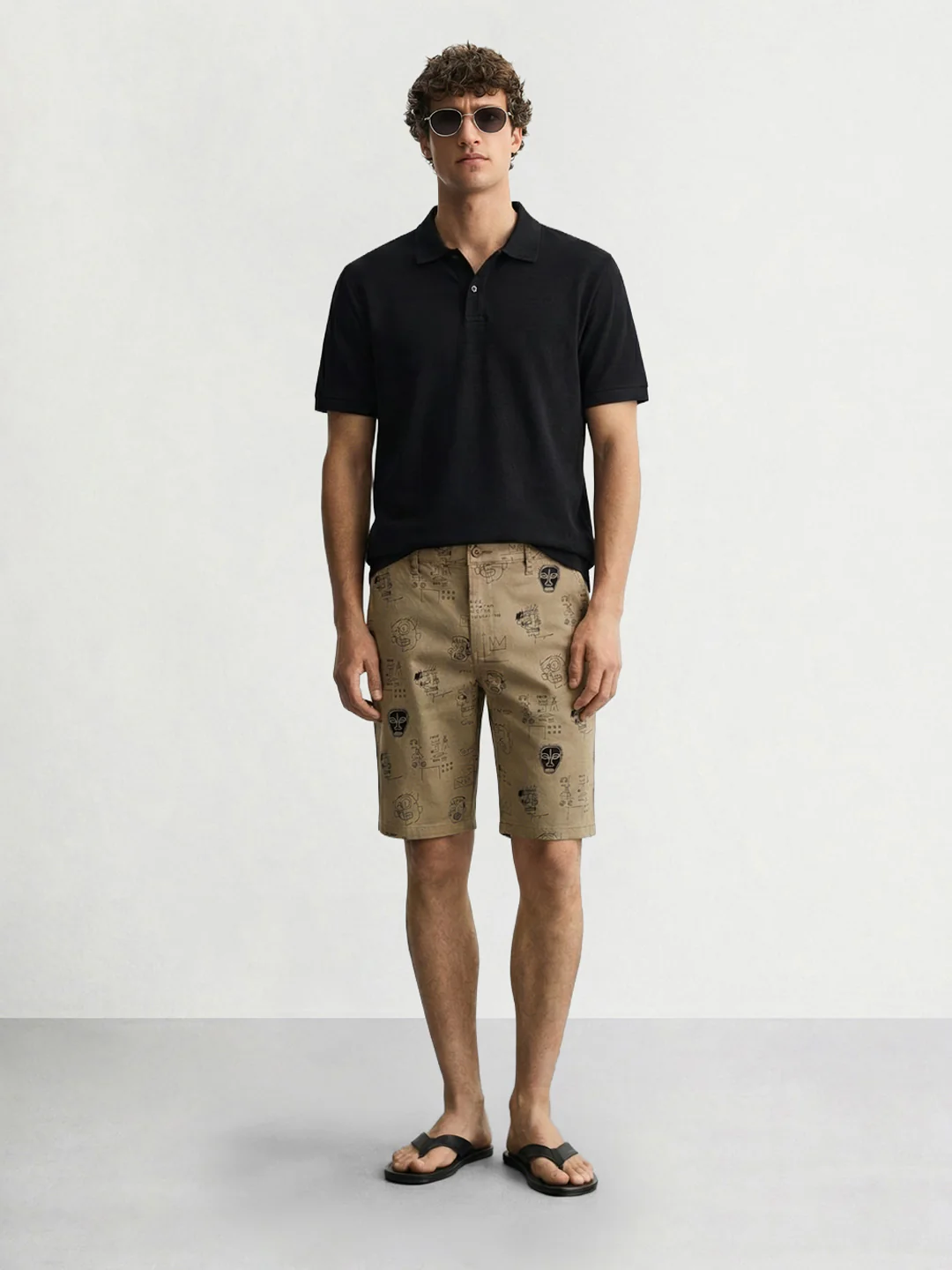 Men's Brown Slim Fit Printed Casual Shorts - Image 3
