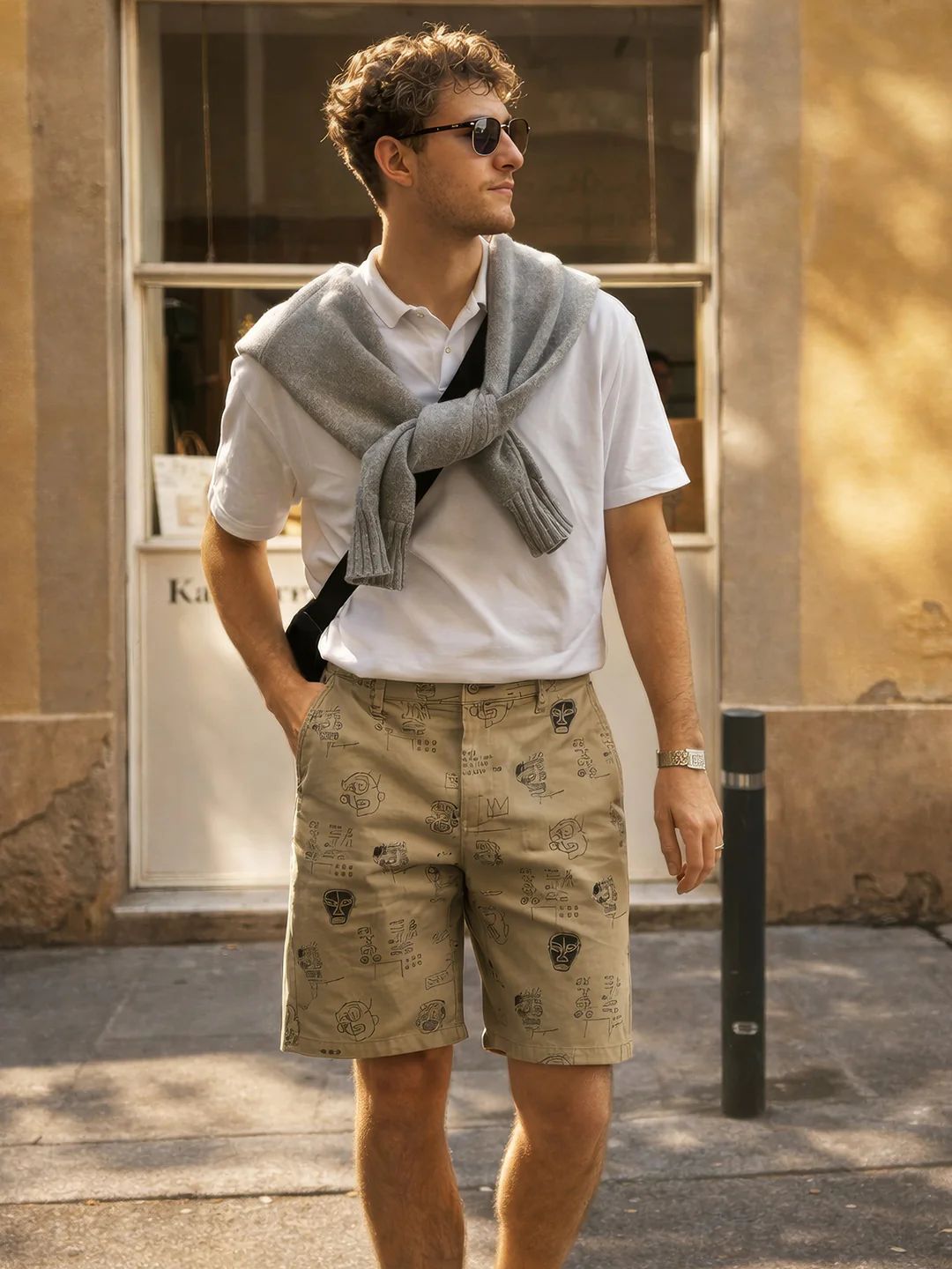 Men's Brown Slim Fit Printed Casual Shorts - Image 4