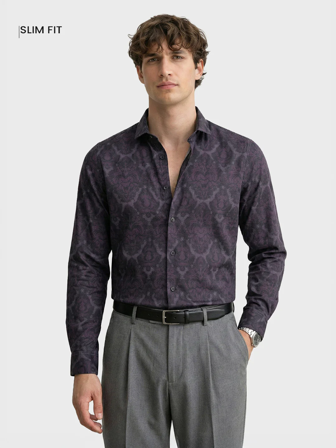 Men's Brown Slim Fit Printed Party Wear Shirt - Image 2