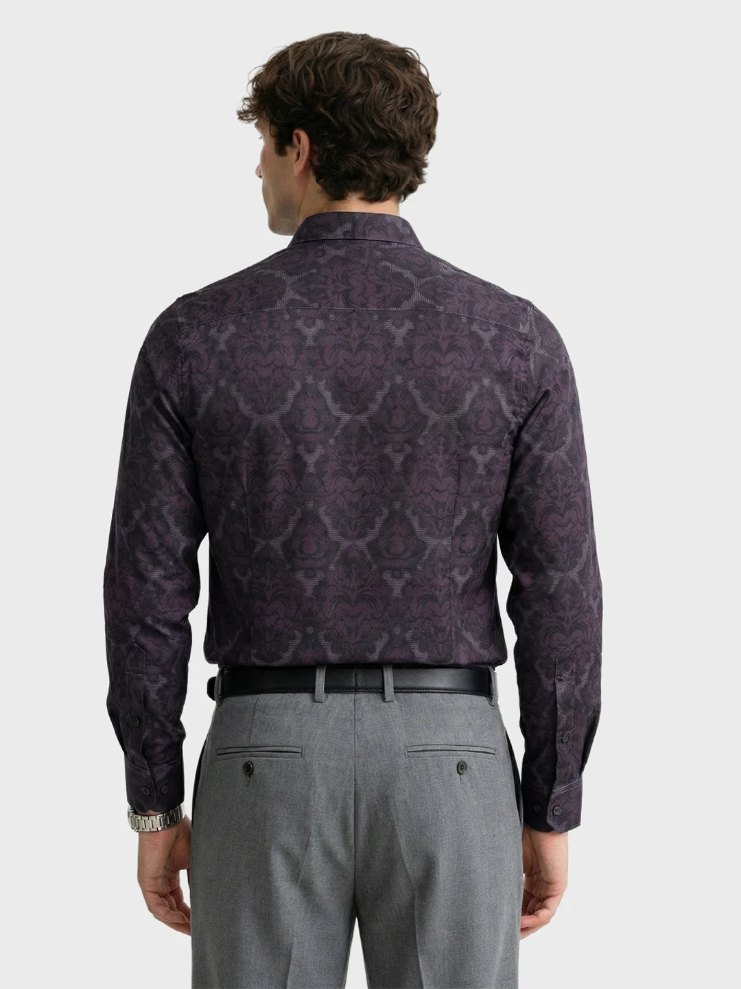 Men's Brown Slim Fit Printed Party Wear Shirt - Image 3