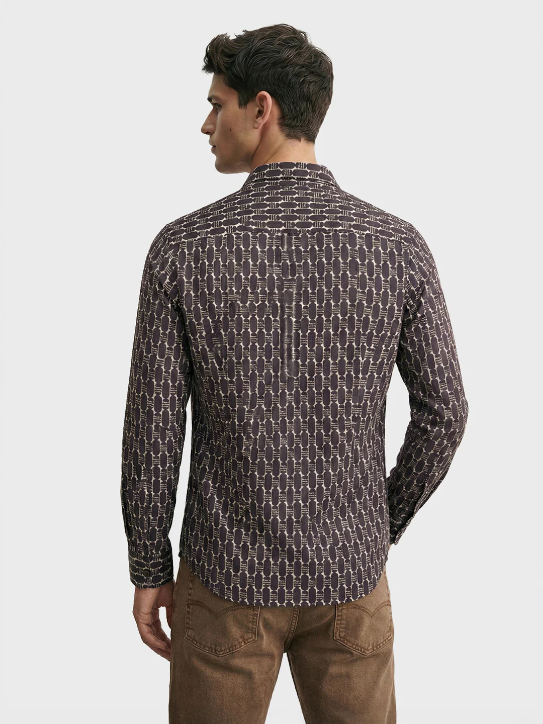 Men's Brown Slim Fit Printed Party Wear Shirt - Image 4