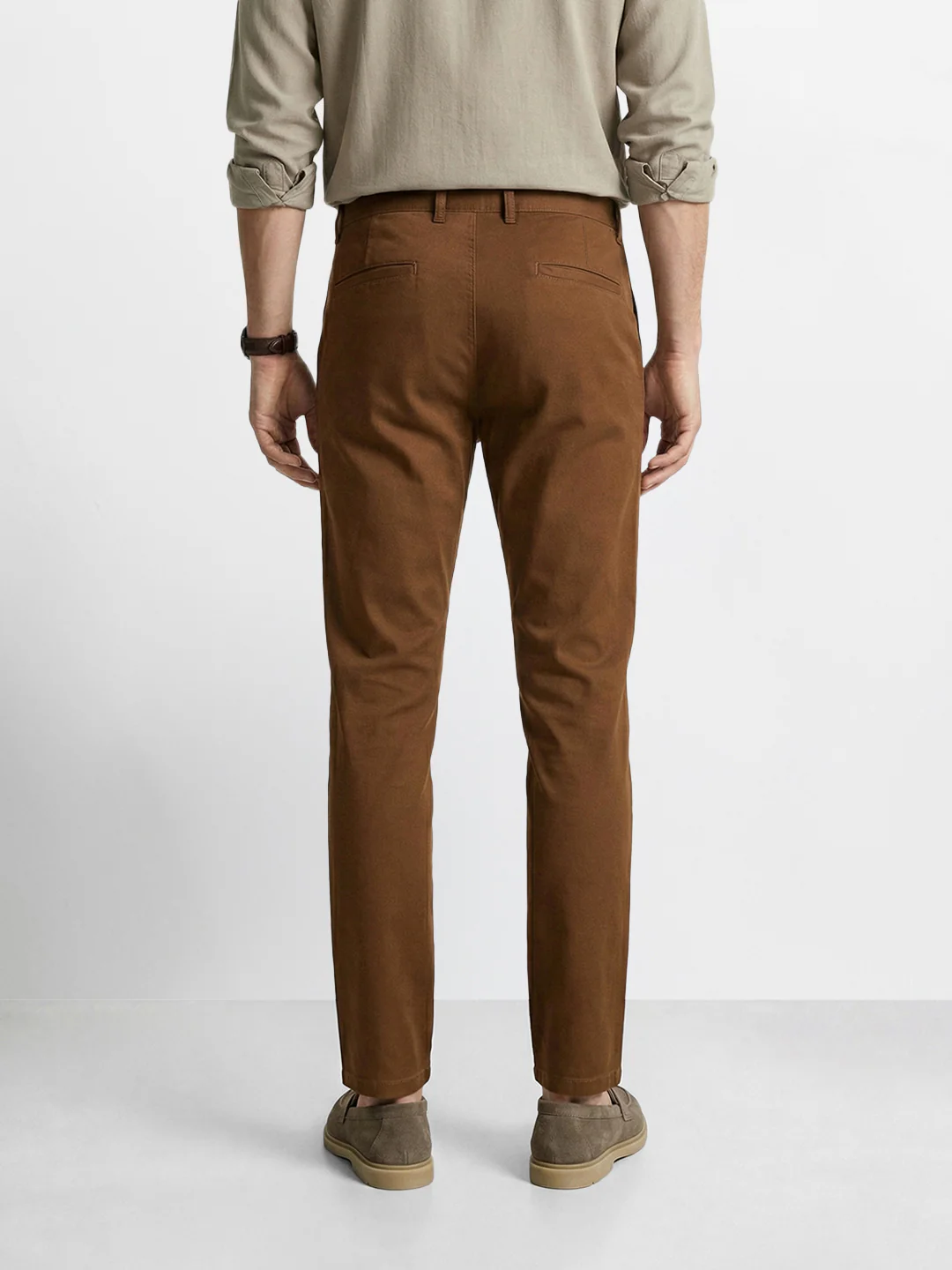 Men's Brown Slim Fit Solid Casual Chinos - Image 4