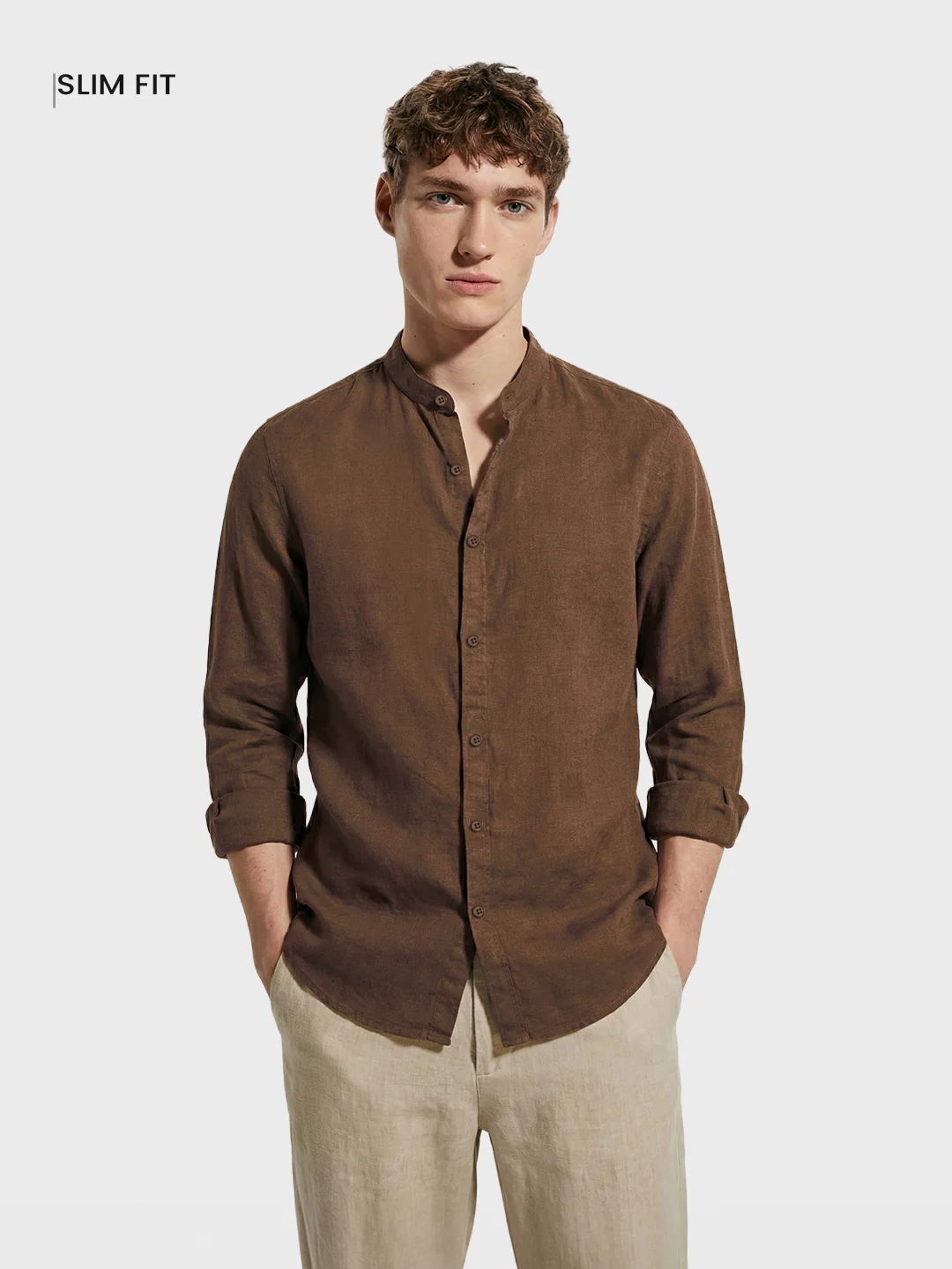 Men's Brown Slim Fit Solid Casual Shirts - Image 2