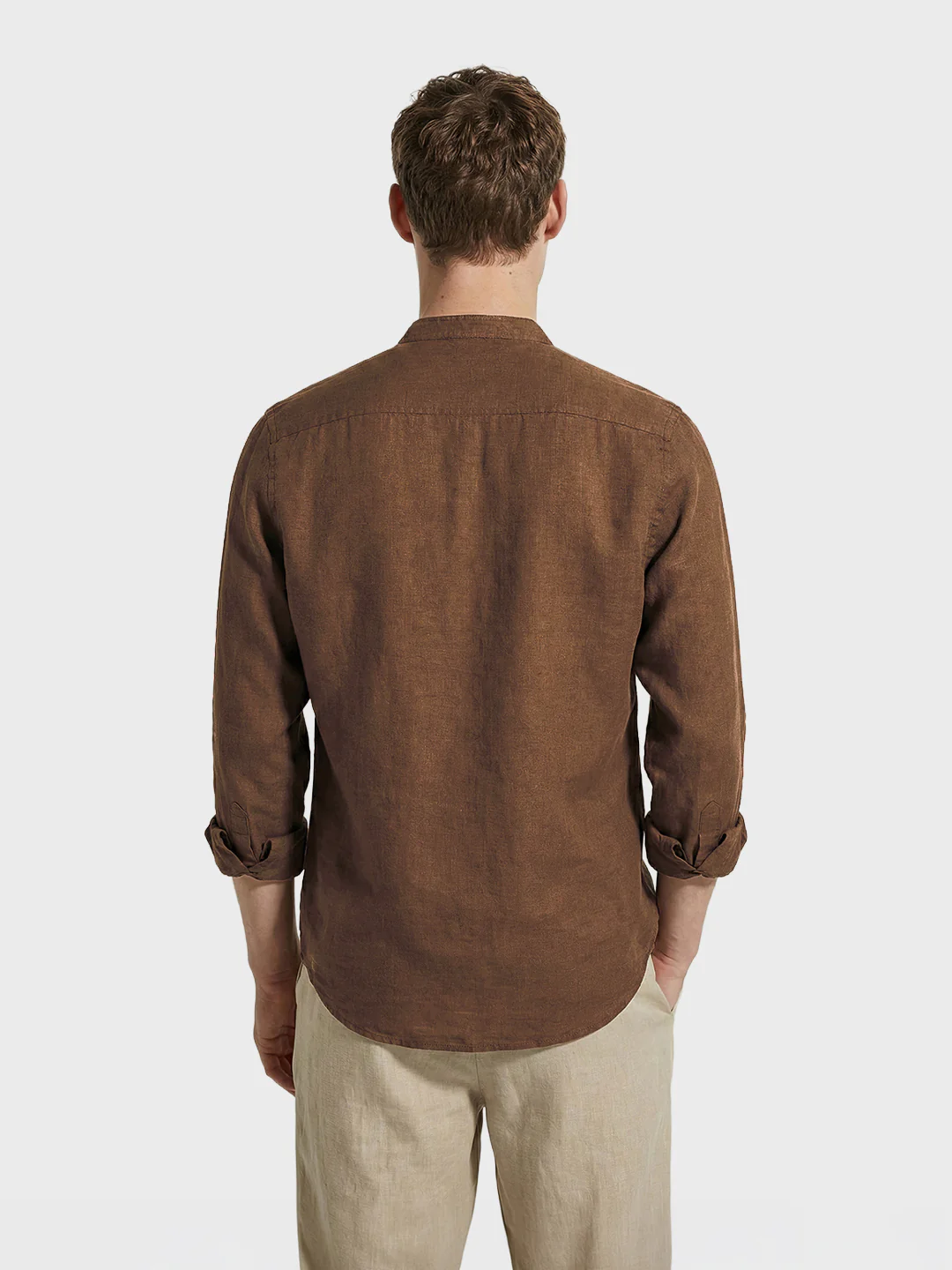 Men's Brown Slim Fit Solid Casual Shirts - Image 3