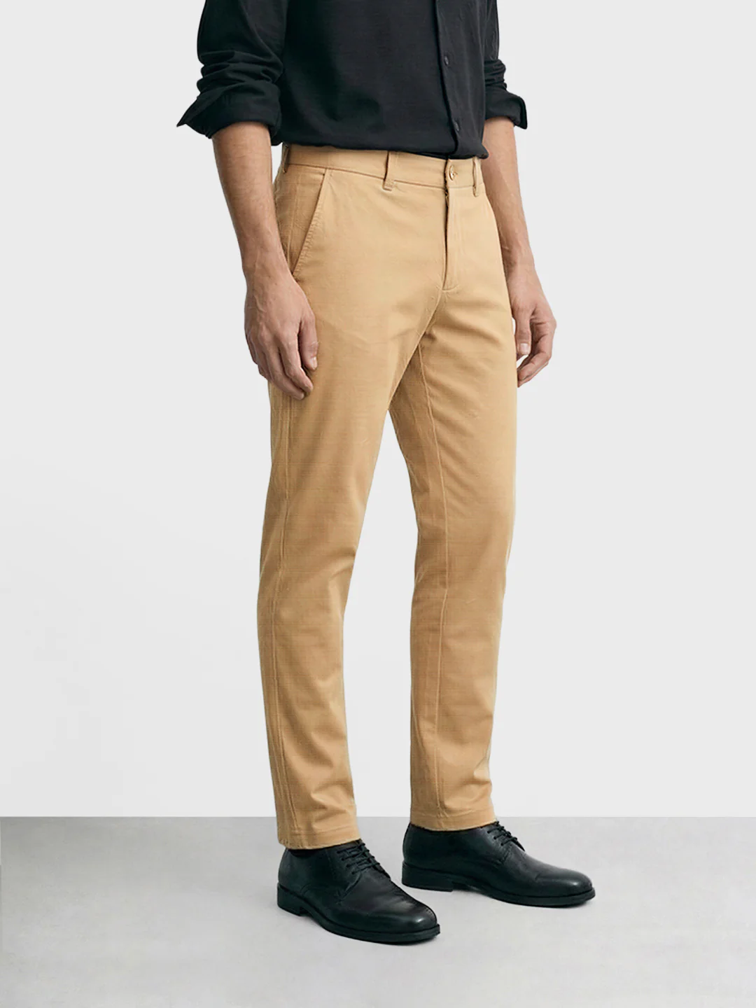 Men's Brown Slim Fit Solid Formal Chinos - Image 2