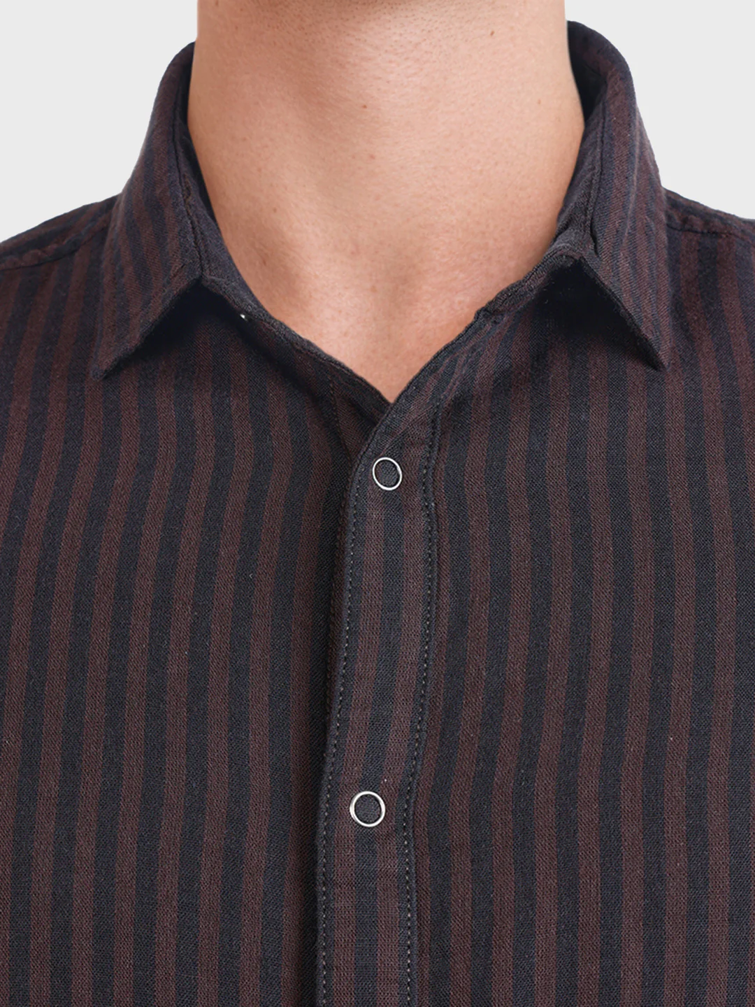 Men's Brown Slim Fit Striped Casual Shirt - Image 3