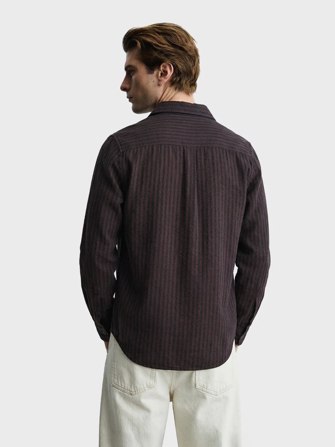 Men's Brown Slim Fit Striped Casual Shirt - Image 5