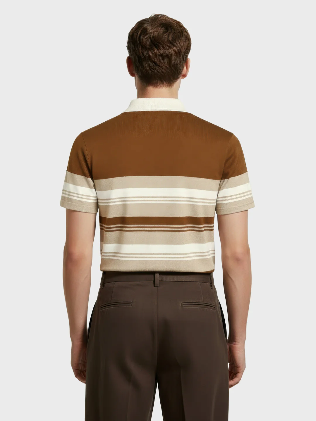 Men's Brown Slim Fit Striped Flat Knit T-Shirt - Image 4