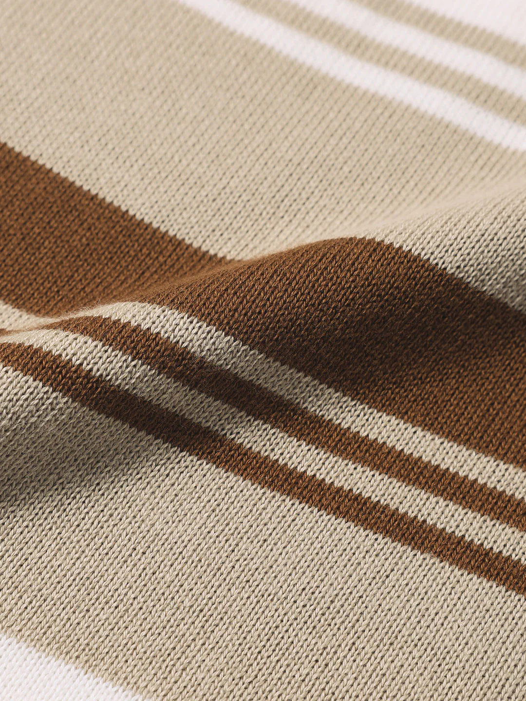 Men's Brown Slim Fit Striped Flat Knit T-Shirt - Image 7