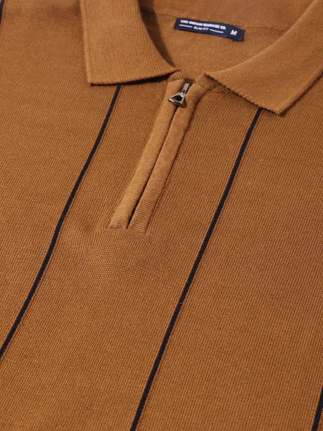 Men's Brown Slim Fit Striped Flat Knit T-Shirt - Image 3