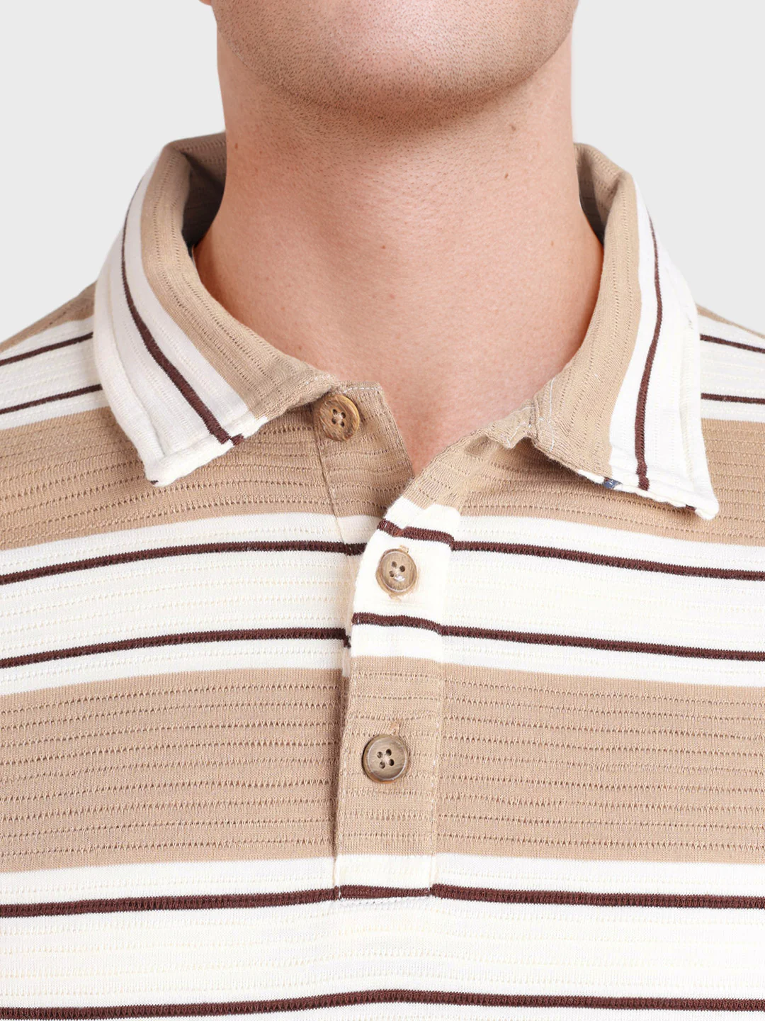 Men's Brown Slim Fit Striped Casual T-Shirt - Image 3