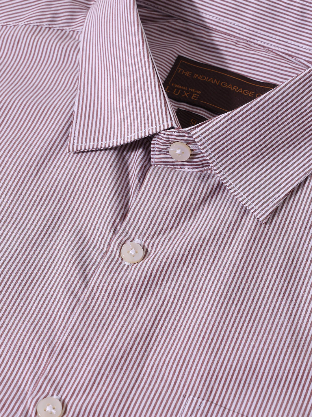 Men's Brown Slim Fit Striped Formal Shirt - Image 5