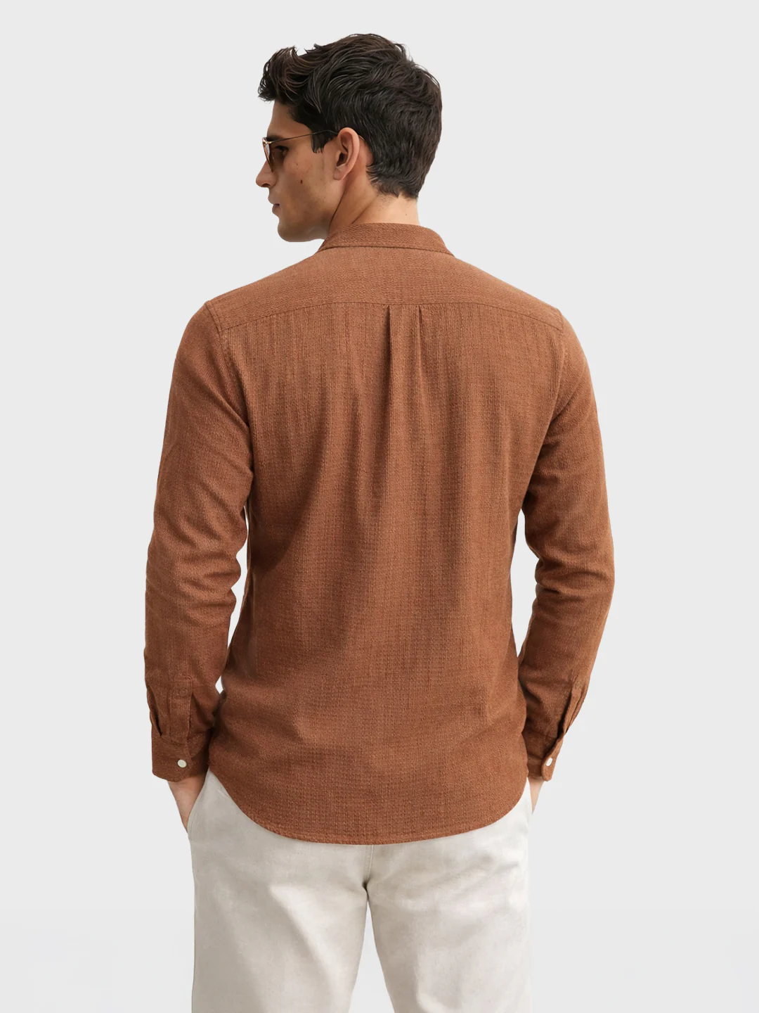 Men's Brown Slim Fit Textured Casual Shirt - Image 4