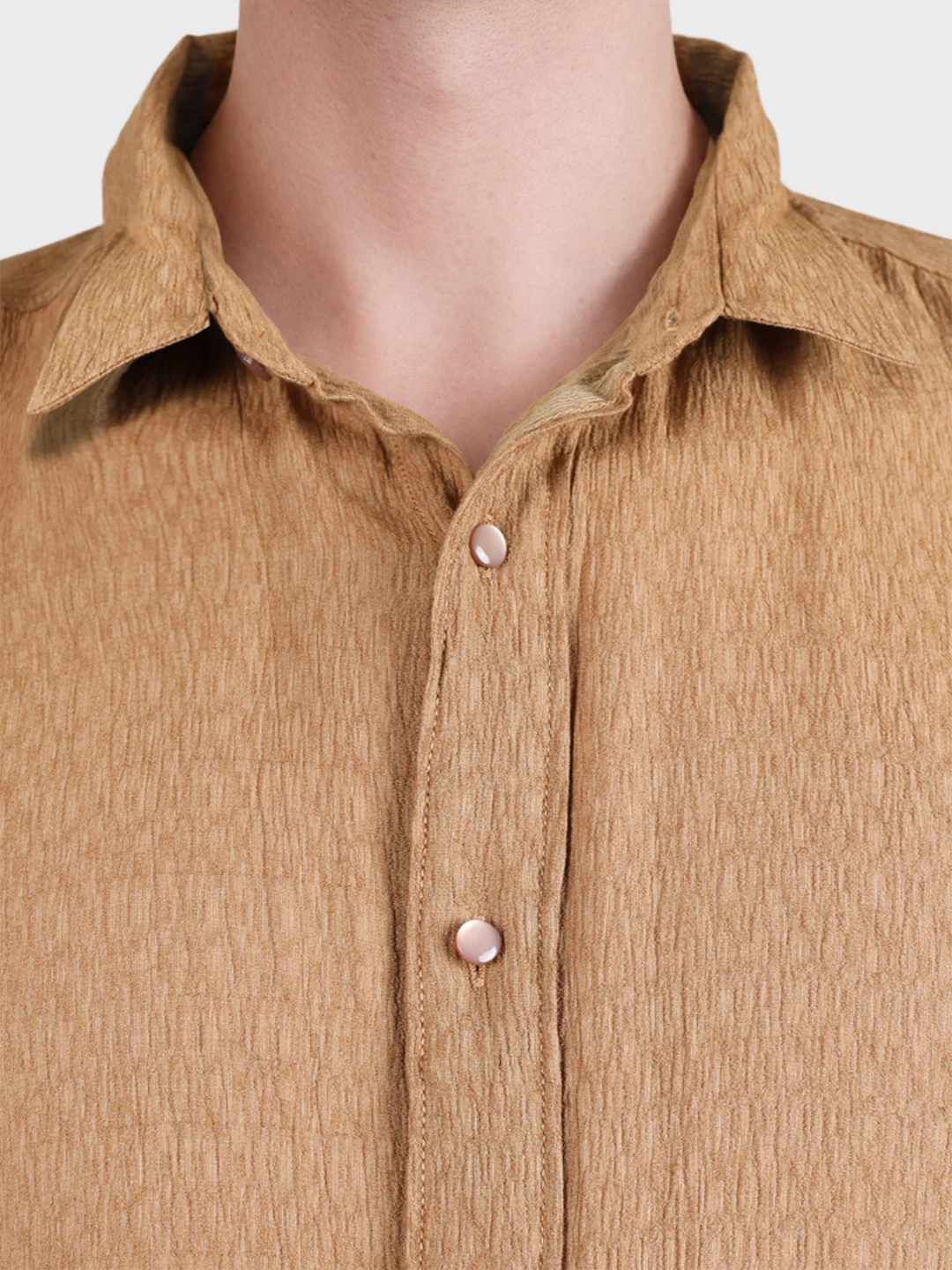 Men's Brown Slim Fit Textured Casual Shirt - Image 3